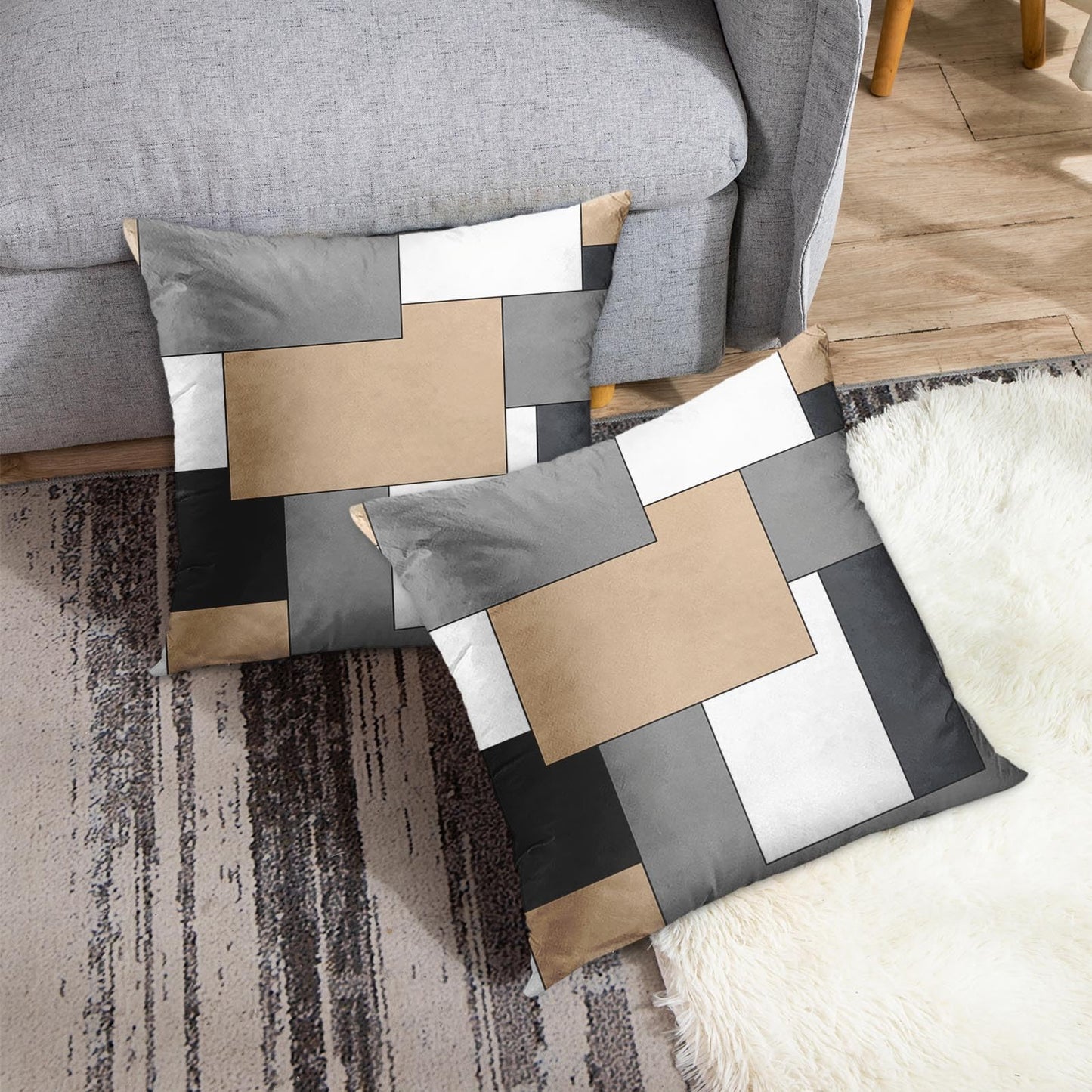 Emvency Set of 2 Brown Geometric Throw Pillow Cover Black Grey White Painting Abstract Checkered Design Decorative Pillow Case Modern Home Decor Standard Square 18x18 Inch Cushion Pillowcase