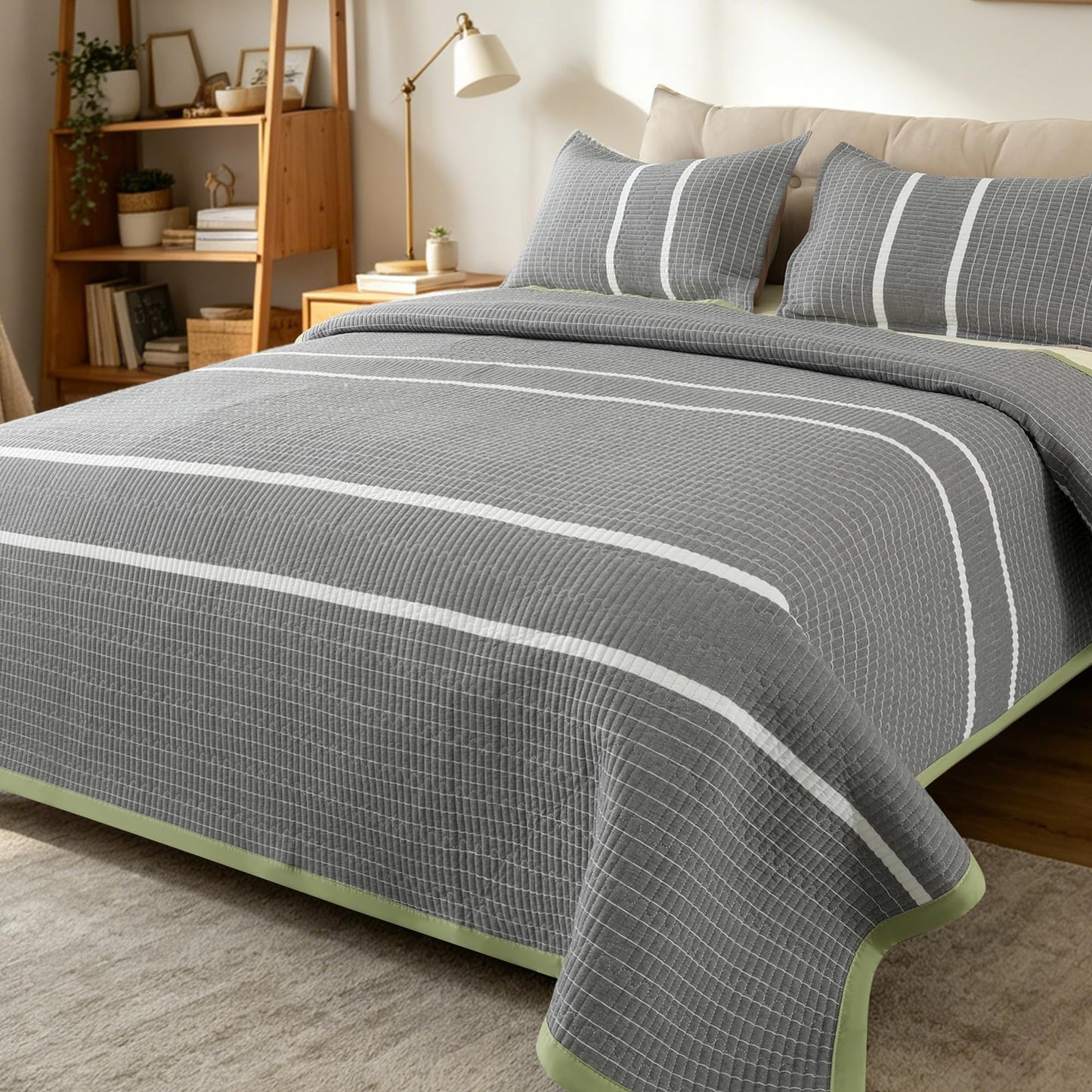 Yonvdns 3 Pieces 100% Cotton Quilt Set Twin Size,Hypoallergenic for Sensitive Skin,Lightweight All Season Coverlet Set, No Clumping After Wash,Anti-Static(Nordic Grey, 90"x78")