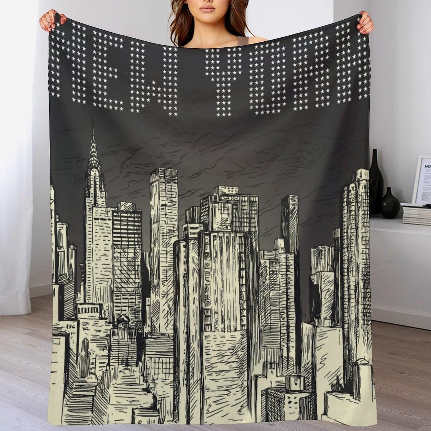 City Throw Blanket,Hand-Drawn New York Skyscraper Pattern Soft Cozy Warm Flannel Blankets for Sofa Couch Bed Gifts for Lover Kids Boys Grils Women Adults 30x40 Inch