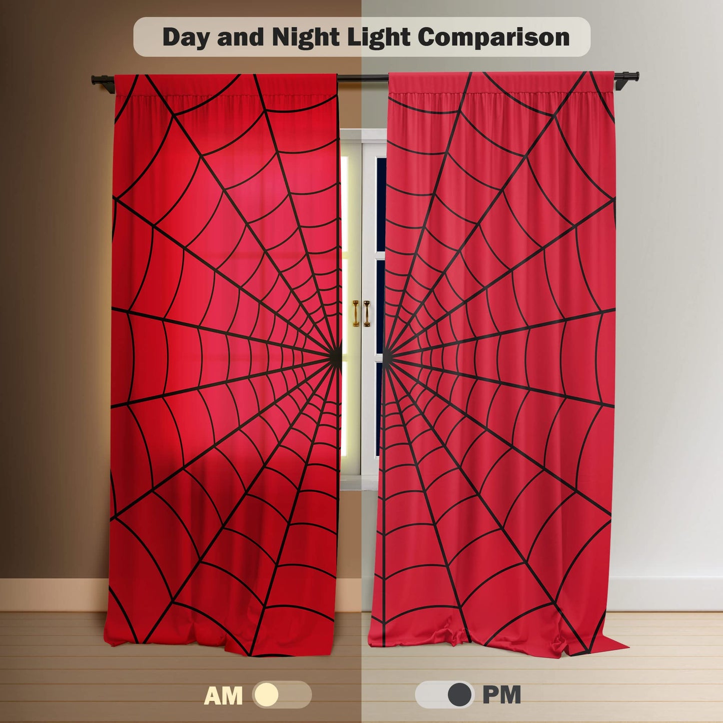 Yilinata Superhero Window Curtains for Kids Boys Girls Red Spider Web Baby Living Room Bedroom Nursery Toddler Home Rod Pocket Drapes Party Decor Durable Fabric 82 in x 84 in