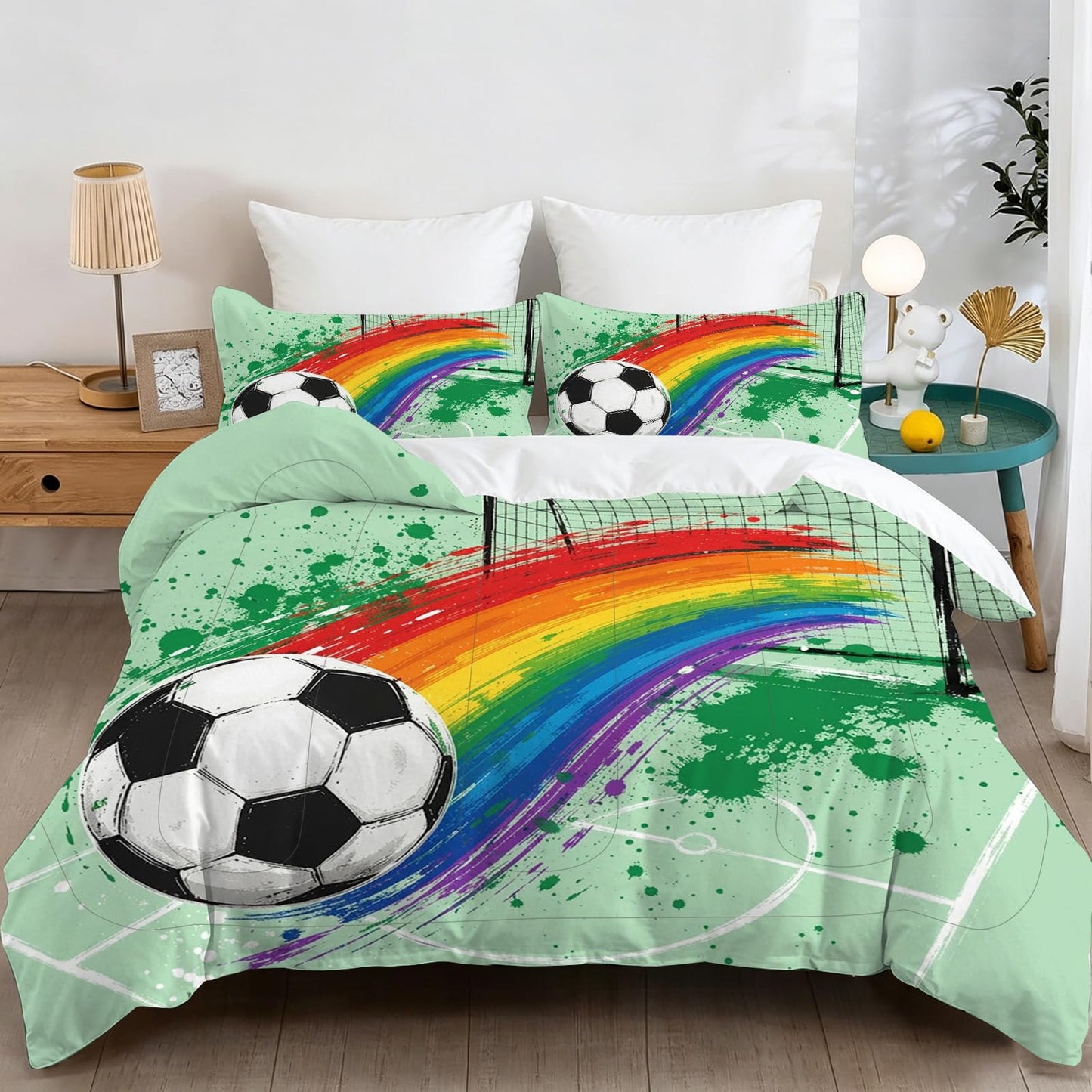kxry Soccer Comforter Set King Size Graffiti Splash Sport Bedding for Boys