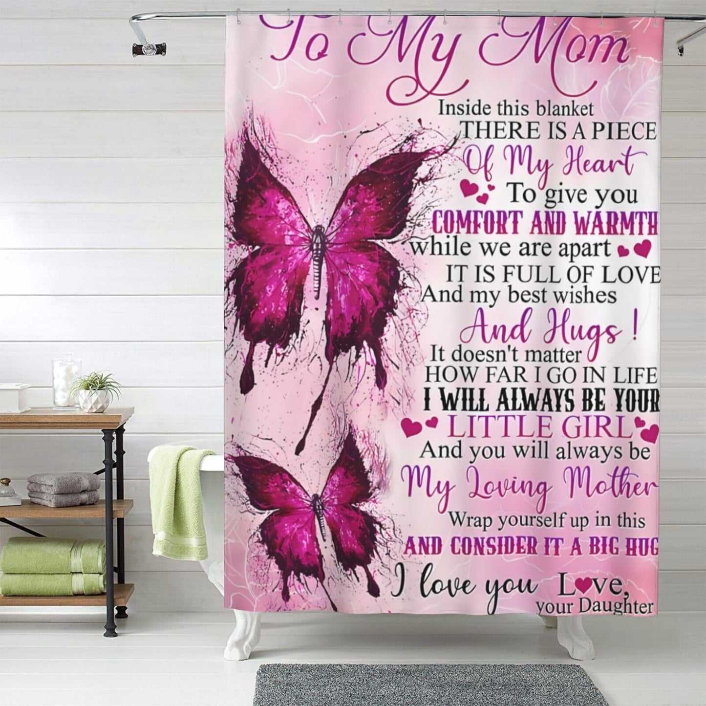 noasqll You Will Always Be My Loving Mother to My Mom Shower Curtain 60 X 72 Inch Waterproof Shower Curtain Set Bathroom Curtain Decor with 12 Hooks