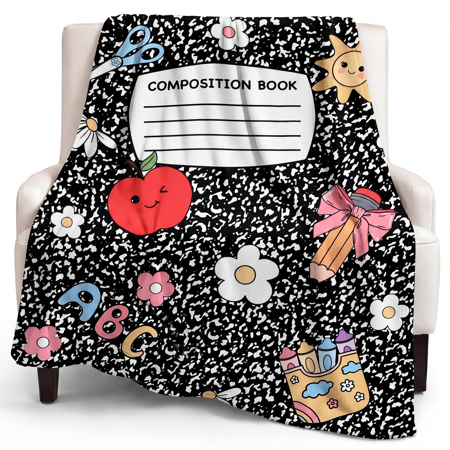 Remagr Back to School Blankets 60"x 50" Composition Notebook Throw Blanket Plush Lightweight Flannel Blankets for End of Year Back to School Graduation Sofa Couch Travel Bed Decoration