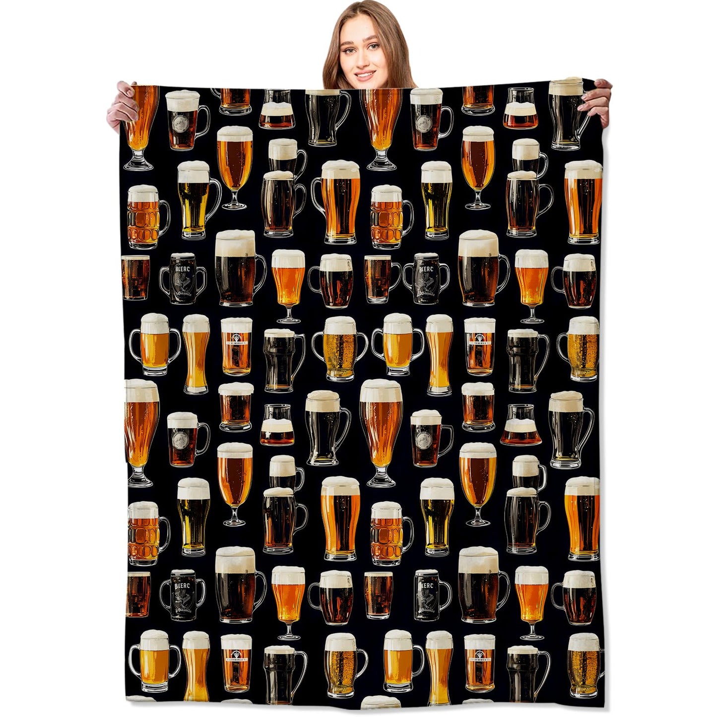 VODRM Beer Glasses Blanket,50x60in,Fun Black Throw Blankets,Gifts for Men Women & Nature Lovers, Lightweight Soft Fleece Cozy,for Sofa Couch Bed Room Bar Decor