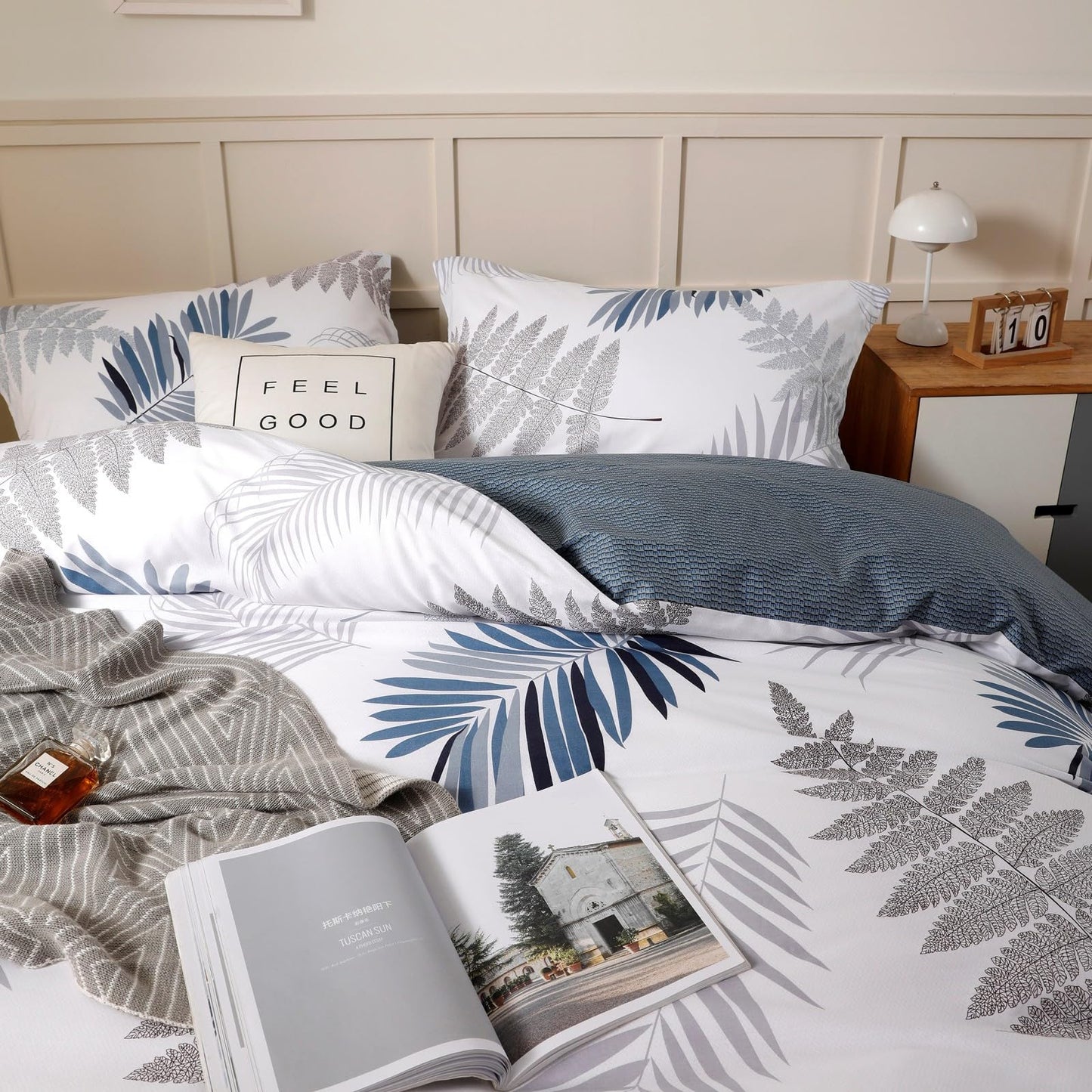 OAITE Duvet Cover Set,100% Cotton Comforter Cover with Leaf Pattern Duvet Cover Set,Soft Bedding Set Includes with 3 Piece (2 Pillow Shams,1 Duvet Cover)