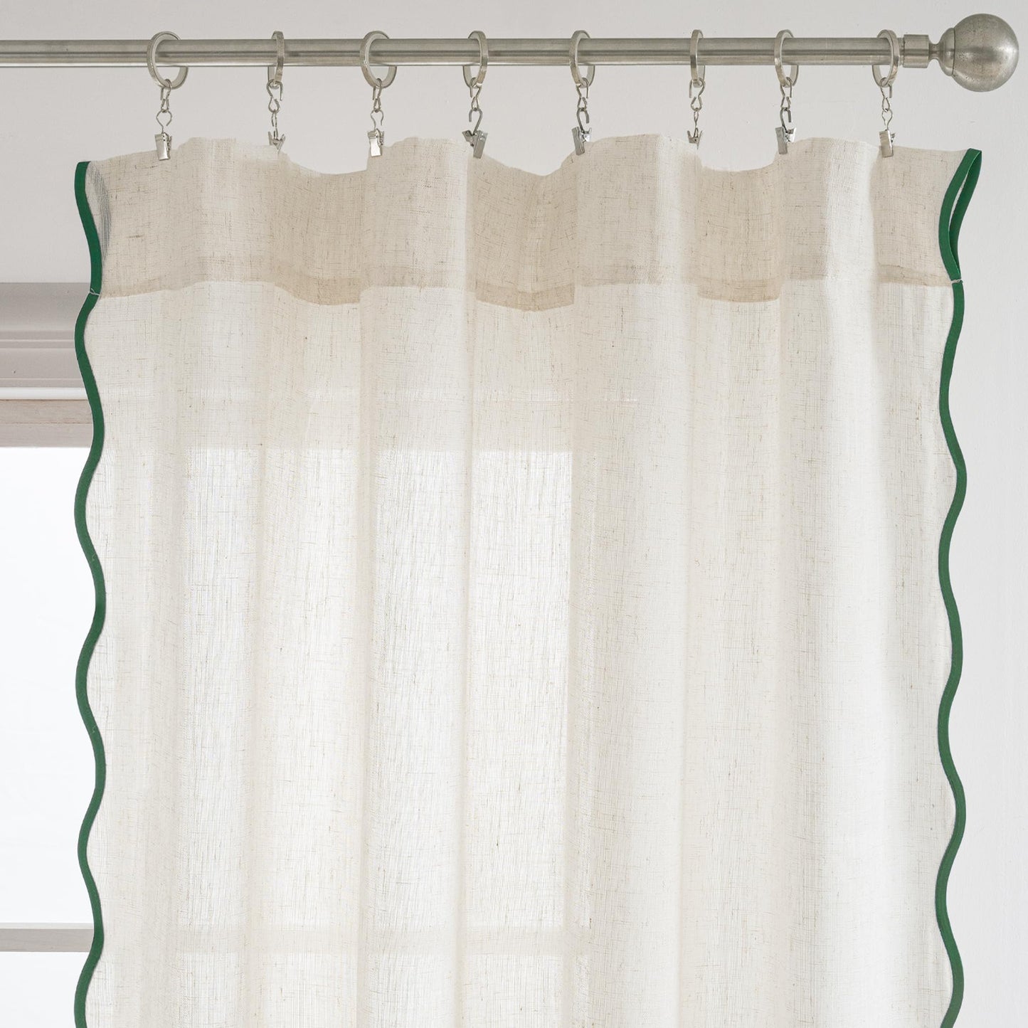 DriftAway Semi Sheer Scalloped Edge Linen Coastal Beach Window Curtains for Living Room Bedroom 2 Panels Rod Pocket Each Size 52 Inch by 96 Inch Loden Green