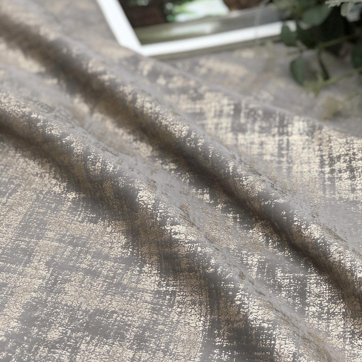 always4u 100% Blackout Soft Velvet Curtains for Bedroom Living Room Thermal Energy Saving 84 Inches Long Luxury Gold Foil Print Drapes 2 Panels Champagne