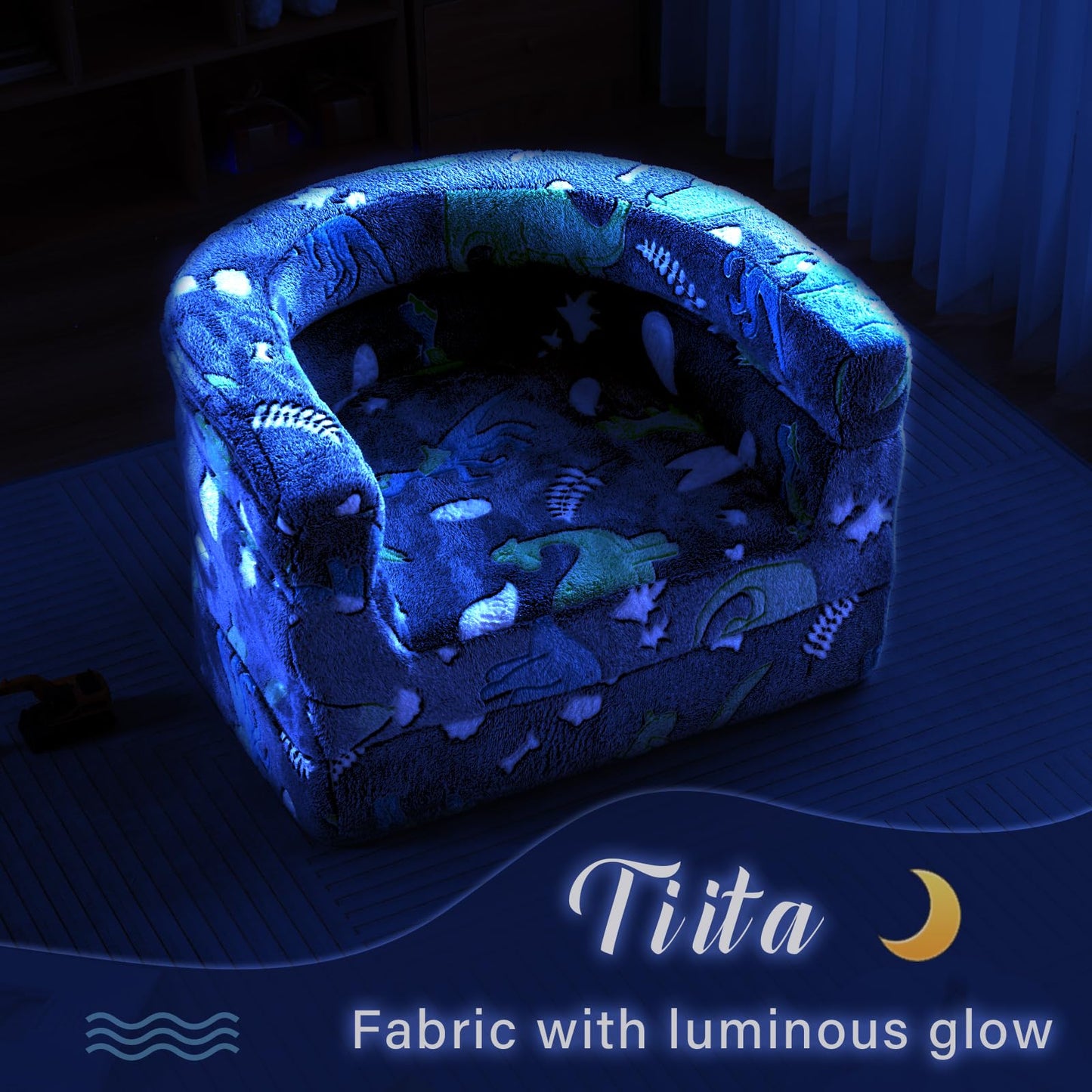 Tiita 3-in-1 Kids Sofa Bed, Comfy Couch Plush Toddler Chair Bed, Convertible Toddler Travel Beds, Folding Kids Couch with Washable Cover Carrying Handle for Girls and Boys