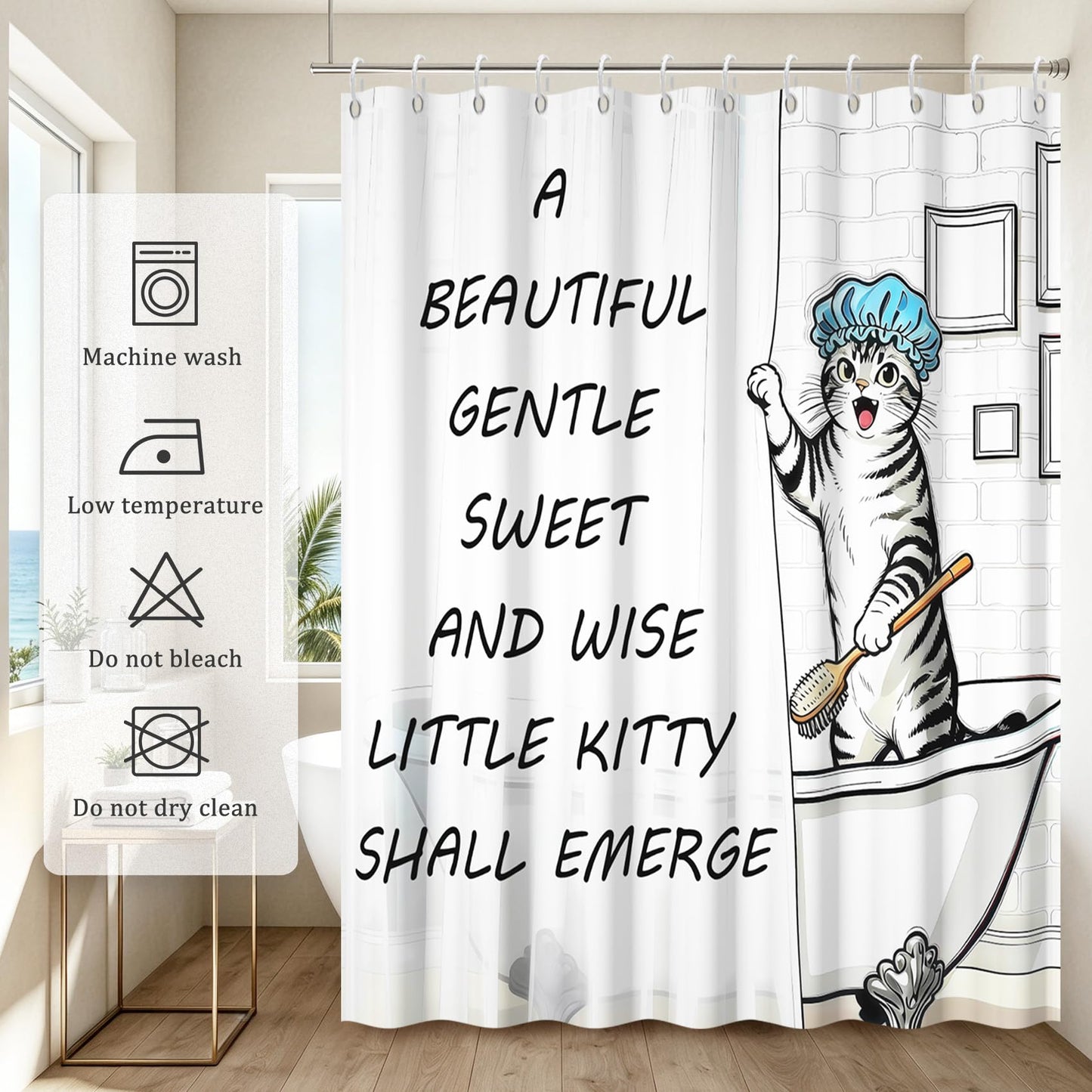 GICDSU Funny Cat Shower Curtain, Black and White Fun Cute Animal Shower Curtains for Bathroom, Farmhouse Waterproof Polyester Fabric Bath Curtain with 12 Hooks, 72x72 Inches