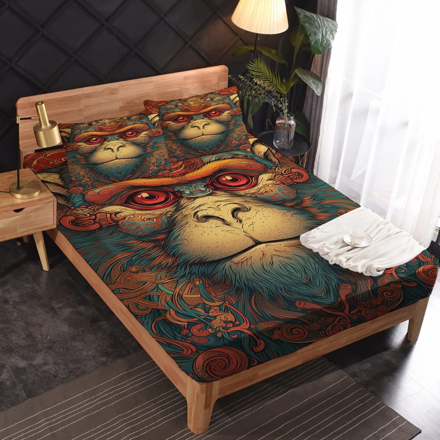 zcwl Queen Sheets Set, Monkey Bed Sheets - Microfiber Bedding Sheets & Pillowcases 4 Piece, Animal Patterned Sheet Set, 16 Inch Deep Pocket Fitted Sheet, Silky Soft Wrinkle Free