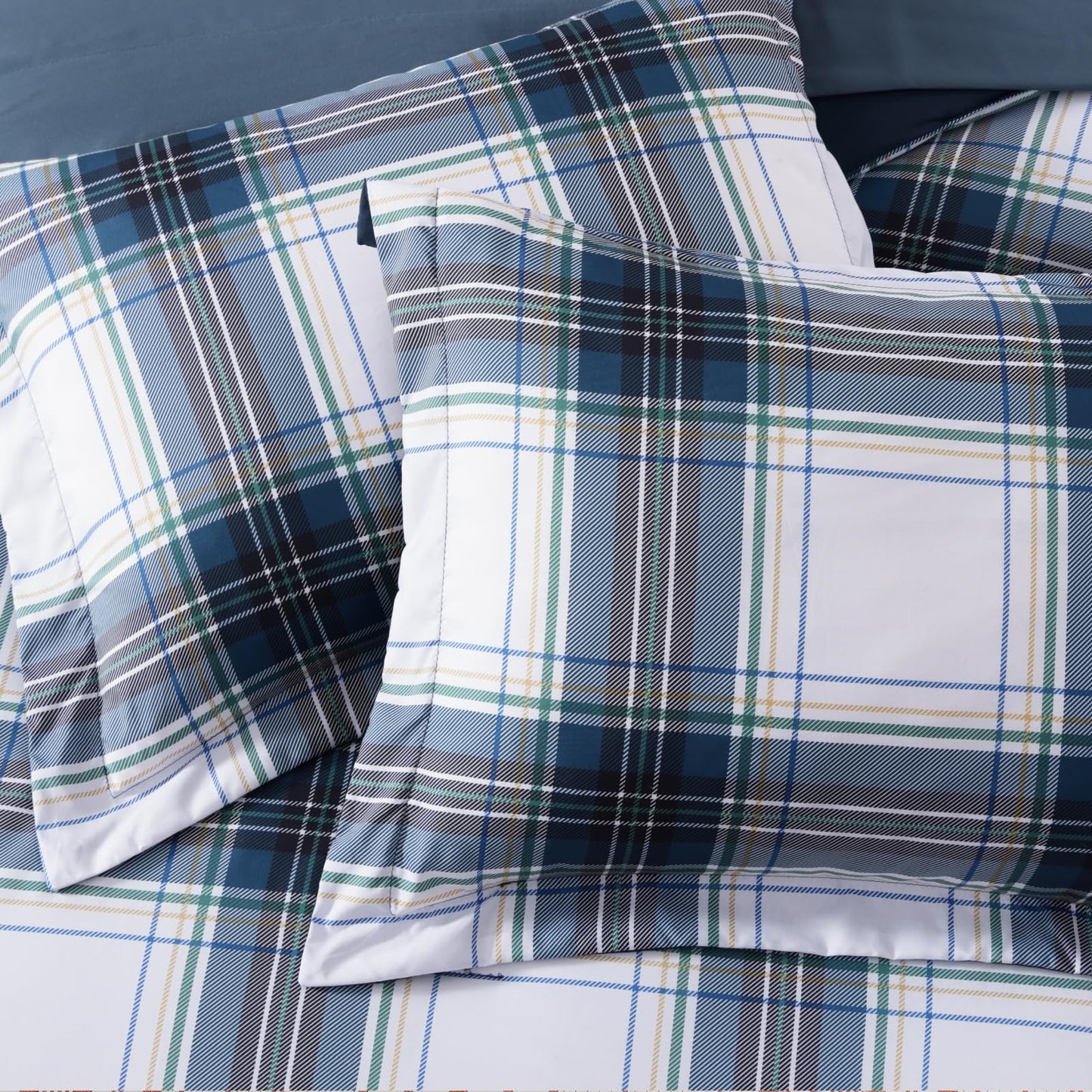 MaiRêve Queen Size Plaid Comforter Set Blue White, Classic 7 Pieces Farmhouse Bedding Set, All Season Lightweight Bed in A Bag with Sheets, Pillowcases & Shams