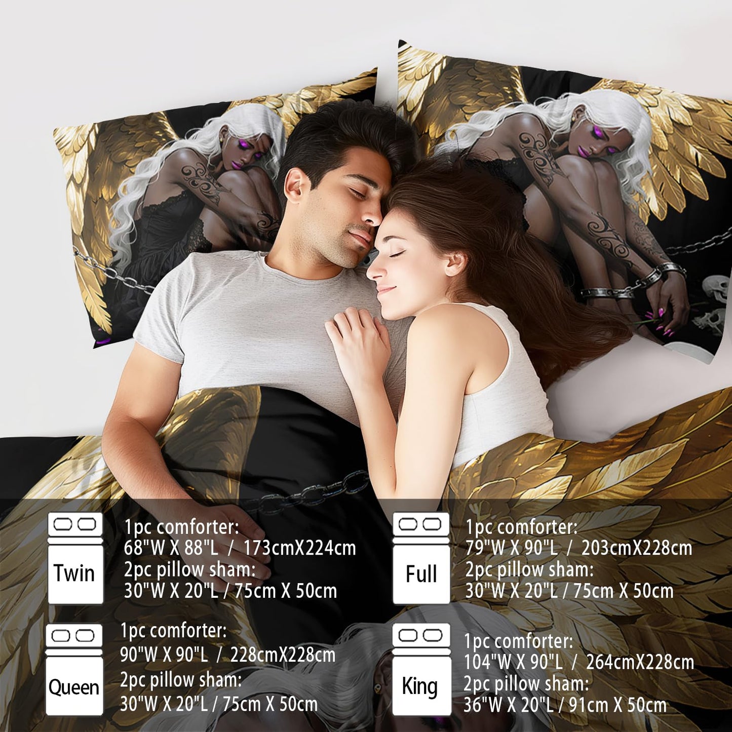 llyxsesty Golden Angel Wings Comforter Set Twin Girls Black Goth Comforter Set Adult Gold Goth Fashion Bedding for Women Angel Wings Bedding Quilt Skull Decor for Home Elegant Home Decor Bedroom