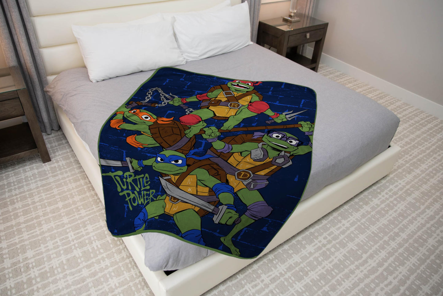 Jay Franco Kids Plush Throw Blanket – Soft & Cozy Fleece Throw for Bedroom & Couch Décor, Official Licensed Product, Blue - Teenage Mutant Ninja Turtles, 46x60 - Throw Blanket