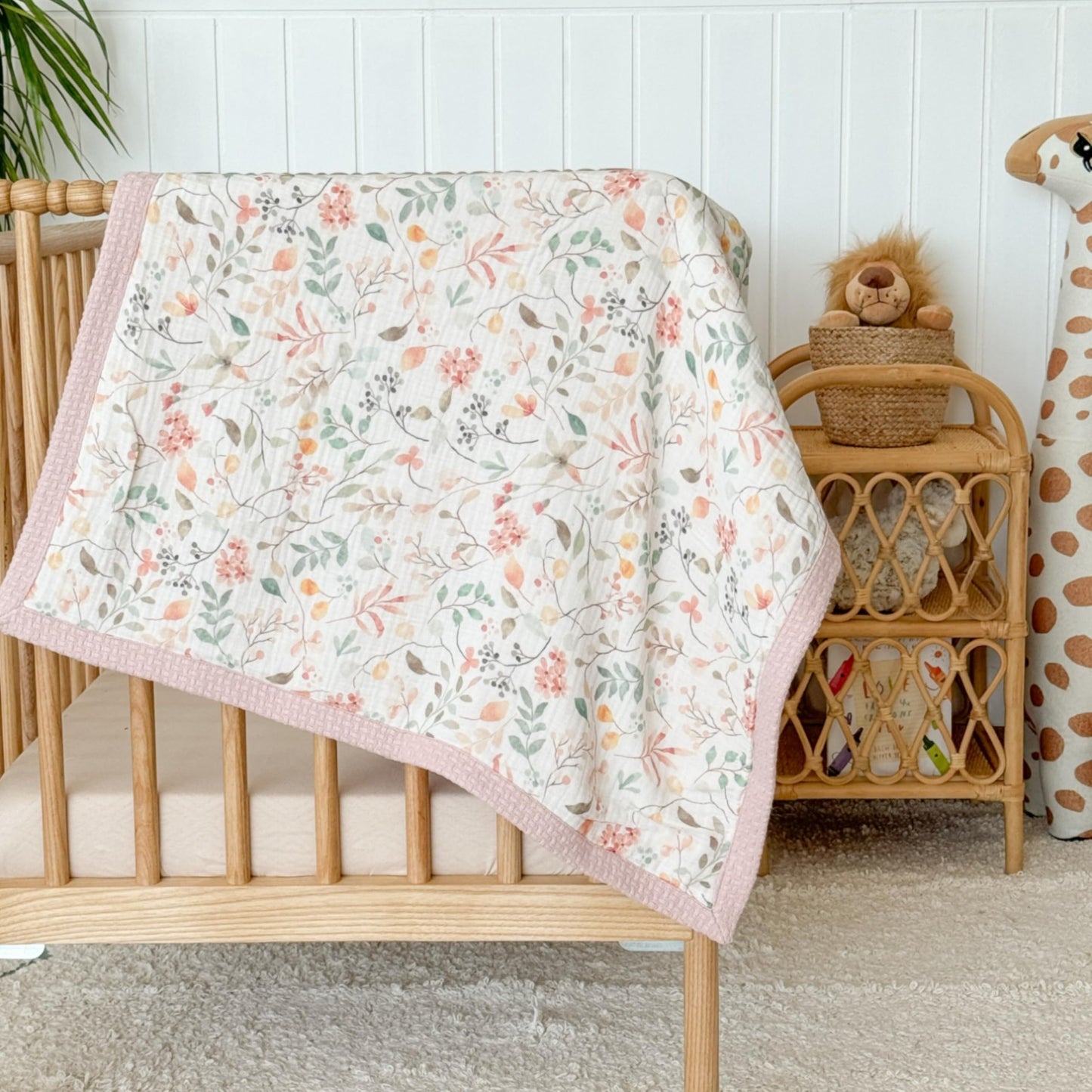 Mouliss Personalized Baby Blanket with Name – Handmade 100% Organic Cotton Newborn Gift | Custom Knit Blanket for Boys, Girls, Kids & Baby Showers (Petal Pink/Petal Whispers)