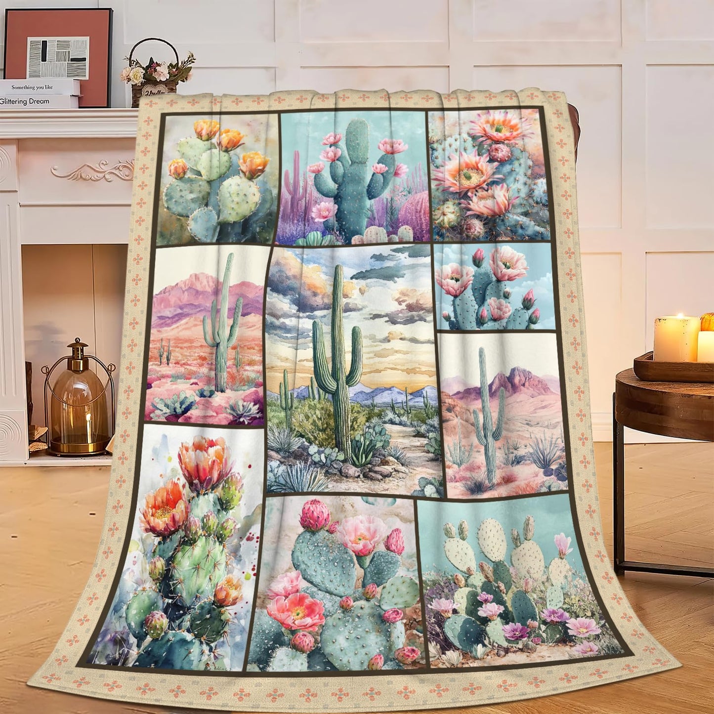 Cactus Blanket Soft Fuzzy Fleece Botanical Desert Cacti Throw Blanket Decor Cozy Warm Plush Flannel Blanket Gifts Boys Girls Men Women Home Chair Sofa Couch Bed 50"X40"