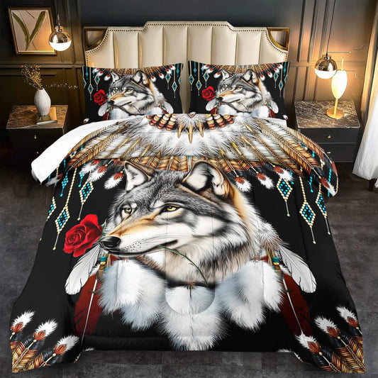 llyxsesty Western Wolf Comforter Set Queen Size Wolf Bedding Set Boys Farmhouse Bedding Animal Print Comforter for Couple Boho Quilt Western Bedroom Decor Country Home Decor