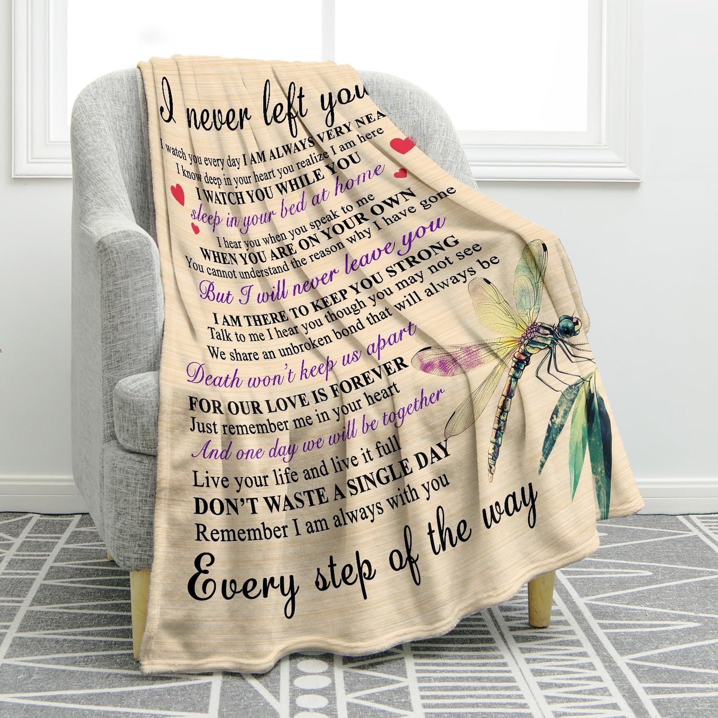 Jekeno Sympathy Gifts for Loss of Loved One, Never Left You Soft Flannel Memorial Blanket, Bereavement Gift Idea, Grief Condolences Sorry for Your Loss Gifts for Mom Grandma Grandpa Sister Friend