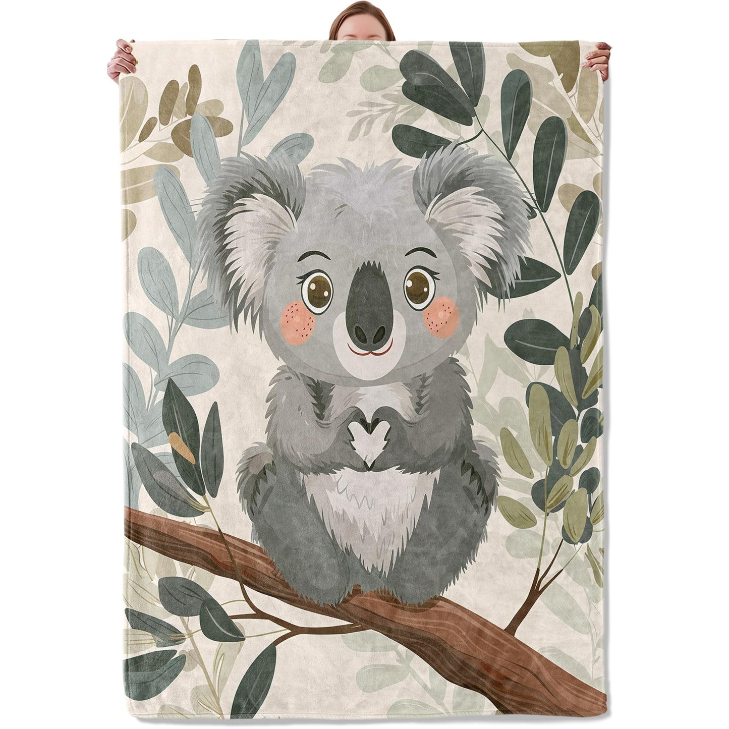 Mounidso Koala Blanket Flannel Throw Blankets, Cute Cartoon Bear and Forest Leaf Lightweight Warm Soft Cozy for Animal Lovers, Gifts for Sofa Couch Chair Living Room Bedroom Home Decor, 50x60inch