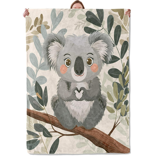Mounidso Koala Blanket Flannel Throw Blankets, Cute Cartoon Bear and Forest Leaf Lightweight Warm Soft Cozy for Animal Lovers, Gifts for Sofa Couch Chair Living Room Bedroom Home Decor, 50x60inch