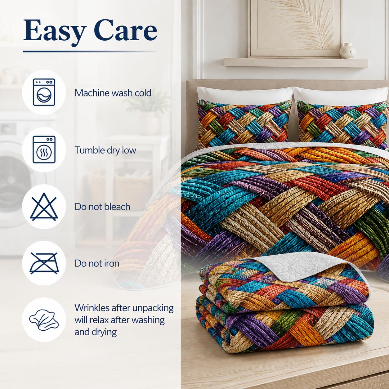 AILONEN 3-Piece Colorful Soft Quilt Set King Size, Gradient Abstract Art Boho Quilted Bedspread Coverlet,All Season Quilt,2 Pillowcases
