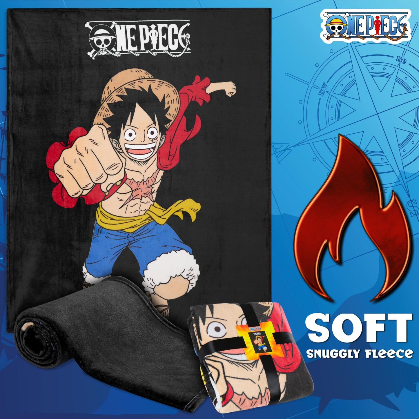 One Piece Fleece Throw Blanket Soft Cozy Anime Blanket for Bed or Couch Travel Gifts for Teens Boys Girls Fans Manga Luffy Room Decor Bedspread Sofa Accessory 51"x59"