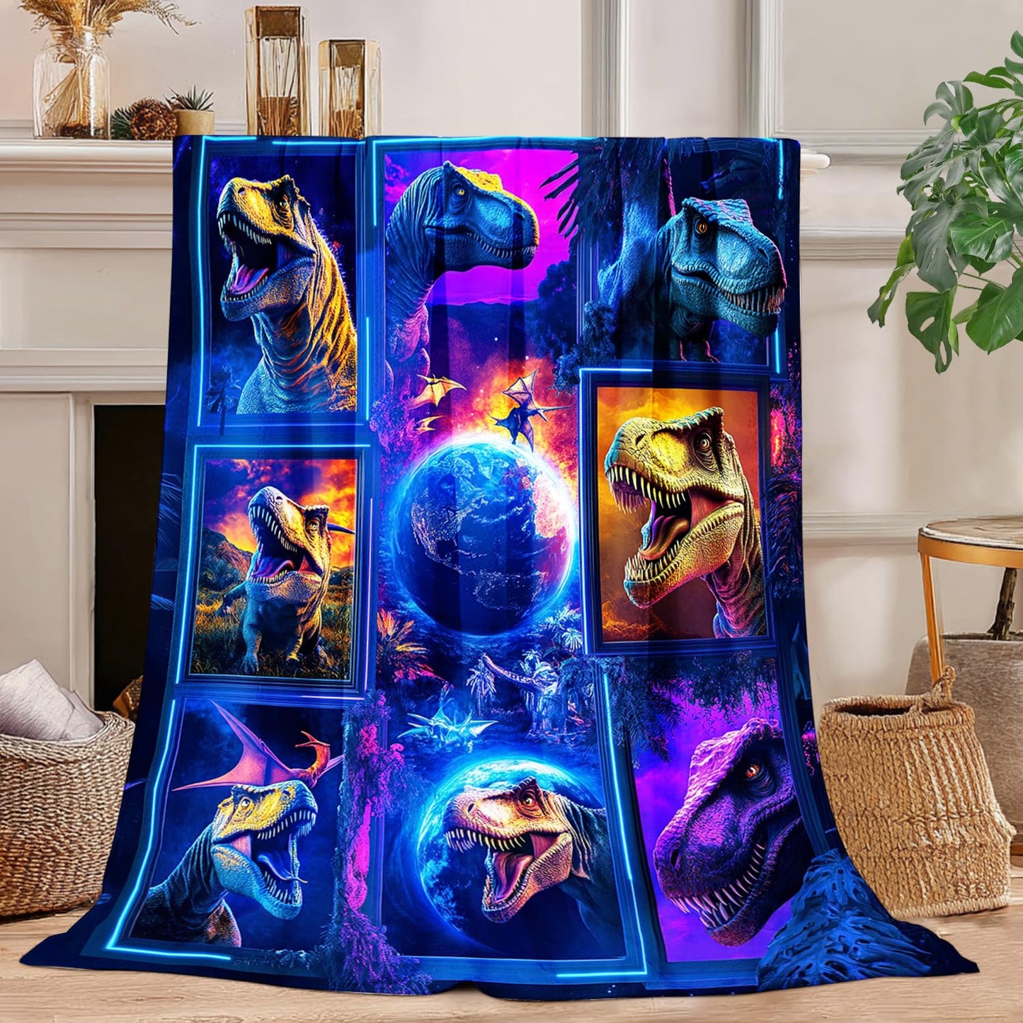 Dinosaur Blanket Dinosaur Fleece Throw Blanket Super Soft Fuzzy Plush Cozy Warm Dinosaurs Decor Stuffed Bedding Blankets Gift for Boys Girls Men Women Kids & Adult 50"x40"