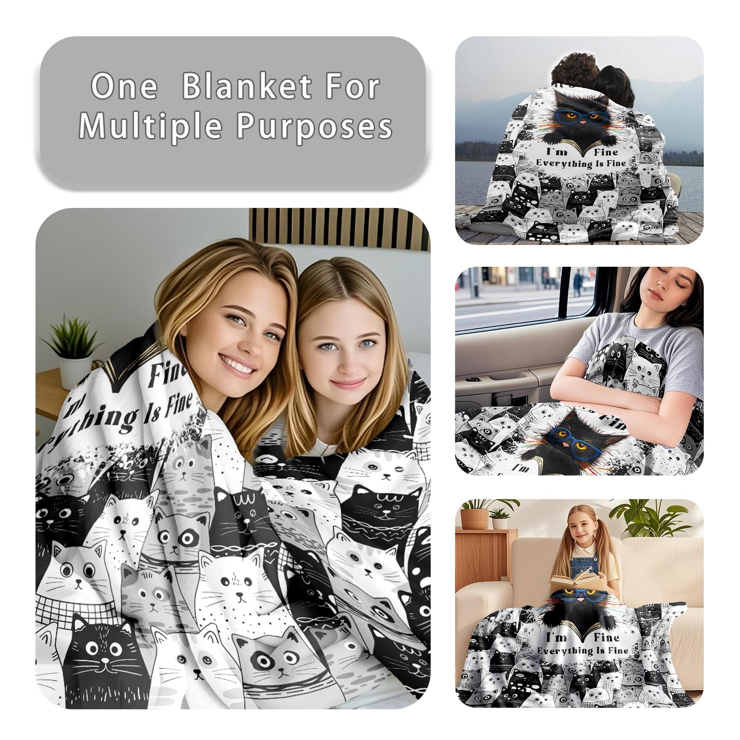 Cat Blanket Gifts for Cats Lovers Soft Flannel Cat Throw Blanket Birthday Gift Bedding Decor for Women Girls Kids Adults 50" X 40"