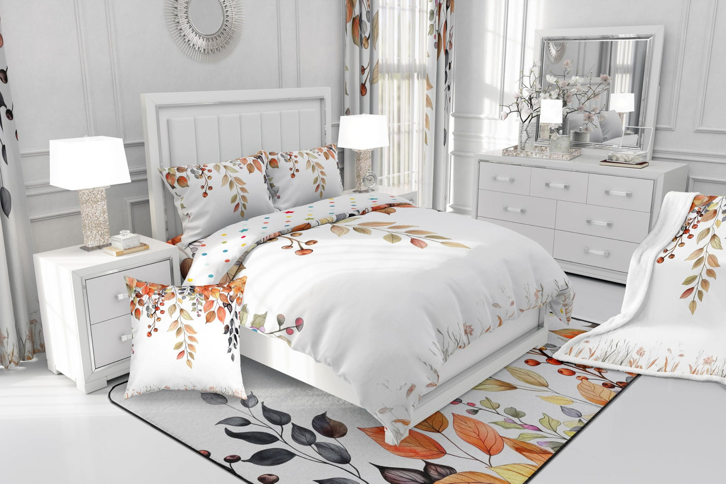 Erosebridal Eucalyptus Leaves Comforter Set Full Size,Oil Painting Trees Leaf Bedding Set for Kids Teens,Fall Leaves (Comforter+Fitted+Flat Sheet+2 Pillowcases+2 Throw Pillow Covers) 7 Pieces Bed Set