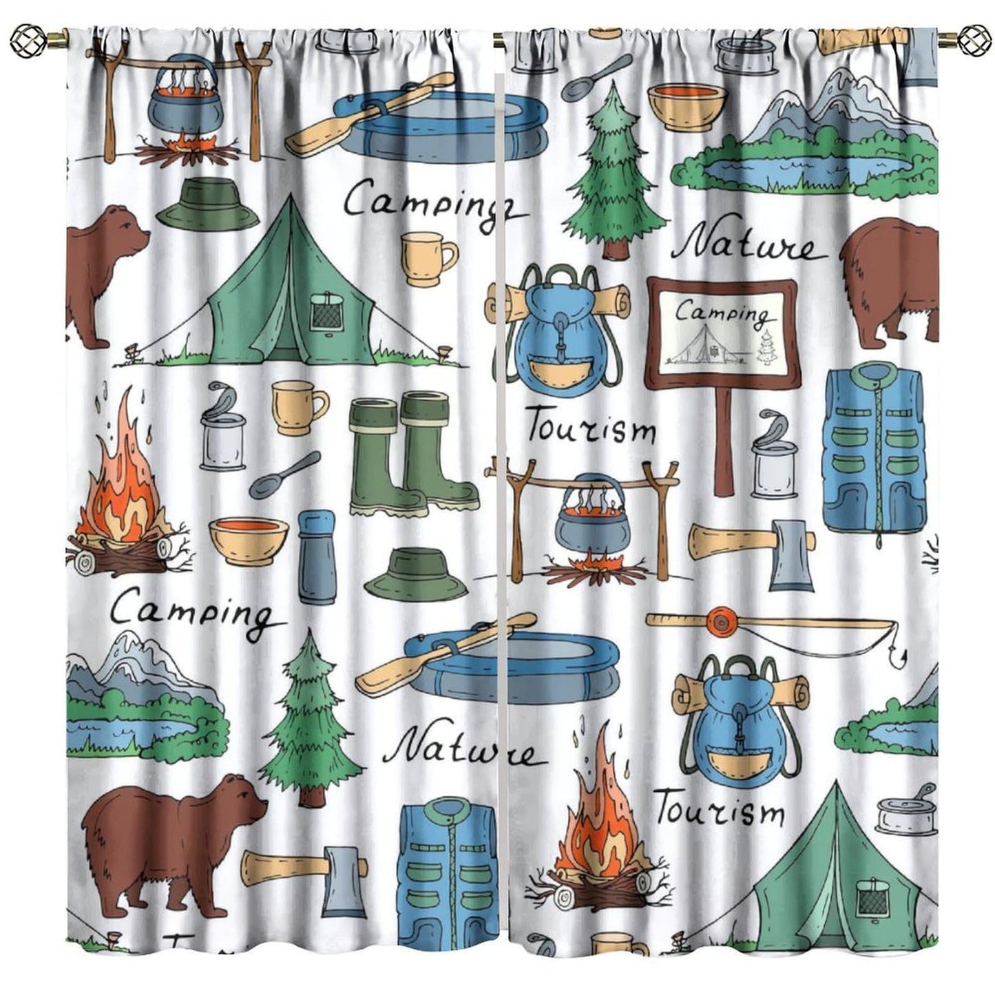 Nanacur Rustic Farmhouse Camper Curtain, Retro Wood Travel Trailer Camping Print Theme Window Drapes, for Living Room Bedroom 42" W X 45" L (Decorative)
