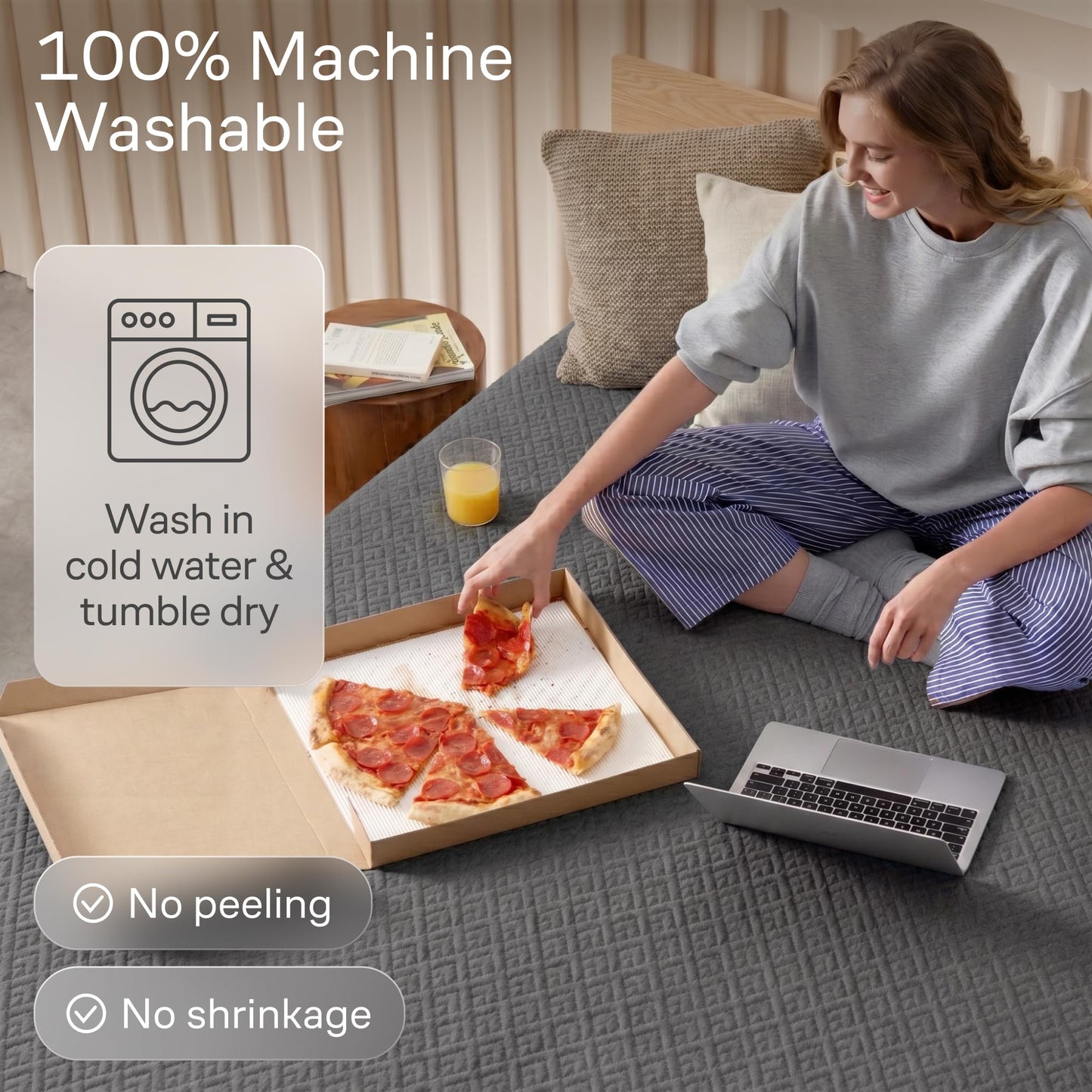 100% Waterproof Queen Mattress Protector - 360 Pad Protection Against Spills, Stains & Accidents for Parents & Pet Owners - Noiseless & Cooling Viscose Made from Bamboo (Grey)
