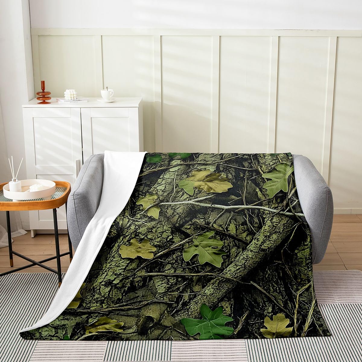 Feelyou Camouflage Flannel Fleece Throw Blanket Camo Throw 50"x60" Military Style Fleece Throw Blanket for Kids Women Men for Bed Couch Chair Living Room Trees Bedroom Decor