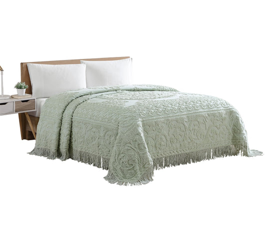 Beatrice Home Fashions Medallion Chenille Bedspread, King, Sage