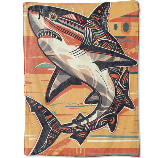 amepay Colorful Shark Blanket Gifts, Orange Fashion Modern Vibrant Ocean Life Throw Blankets for Home Bedroom Couch Room Decor, Fluffy Comfortable Warm Throws, for Boys Kids Teen, 50x60 in