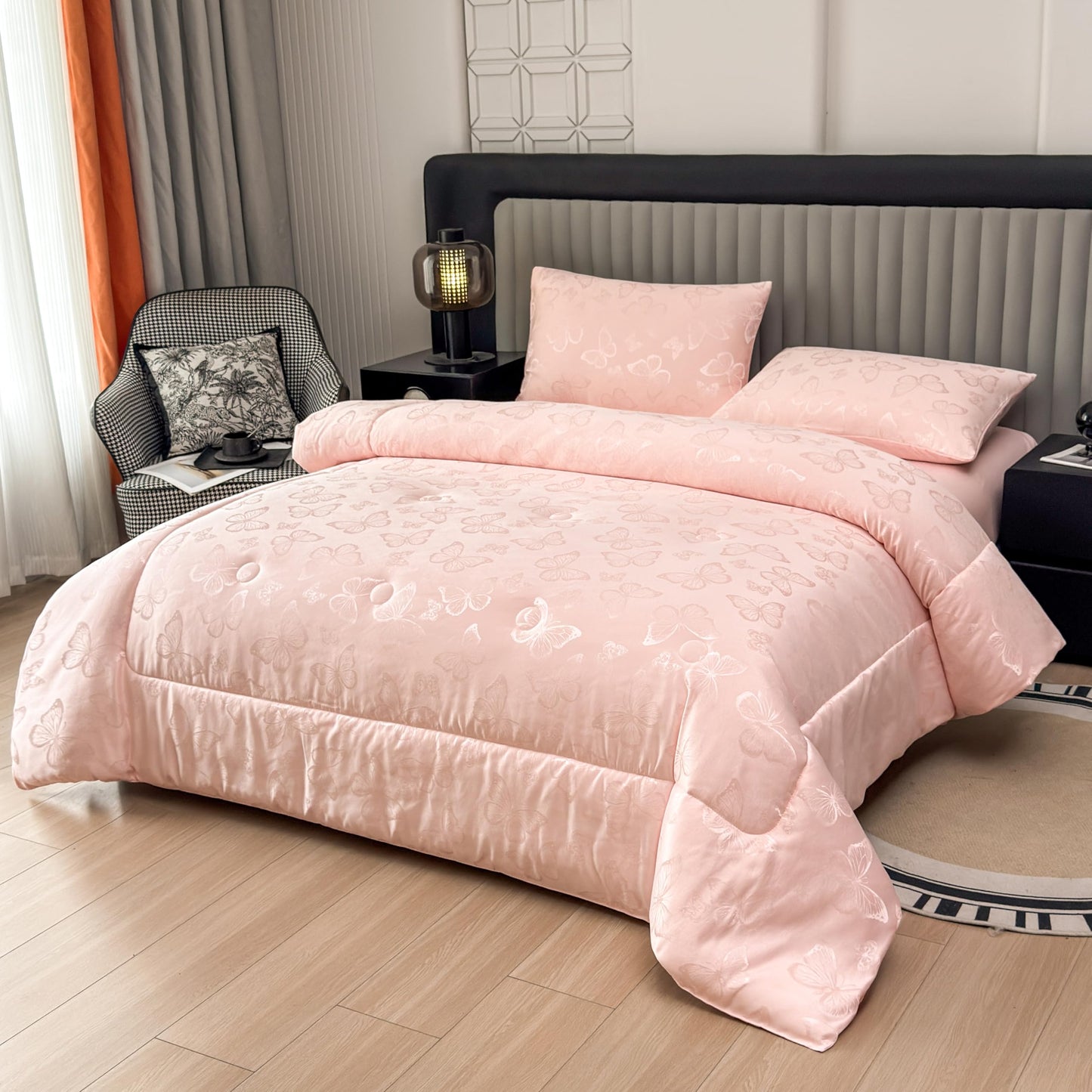 Tailor Shop Twin Pink Comforter Set for Girls 5 Pieces Satin Silky Embroidery Butterfly Comforter Pink Bedding Twin Girls Bedding