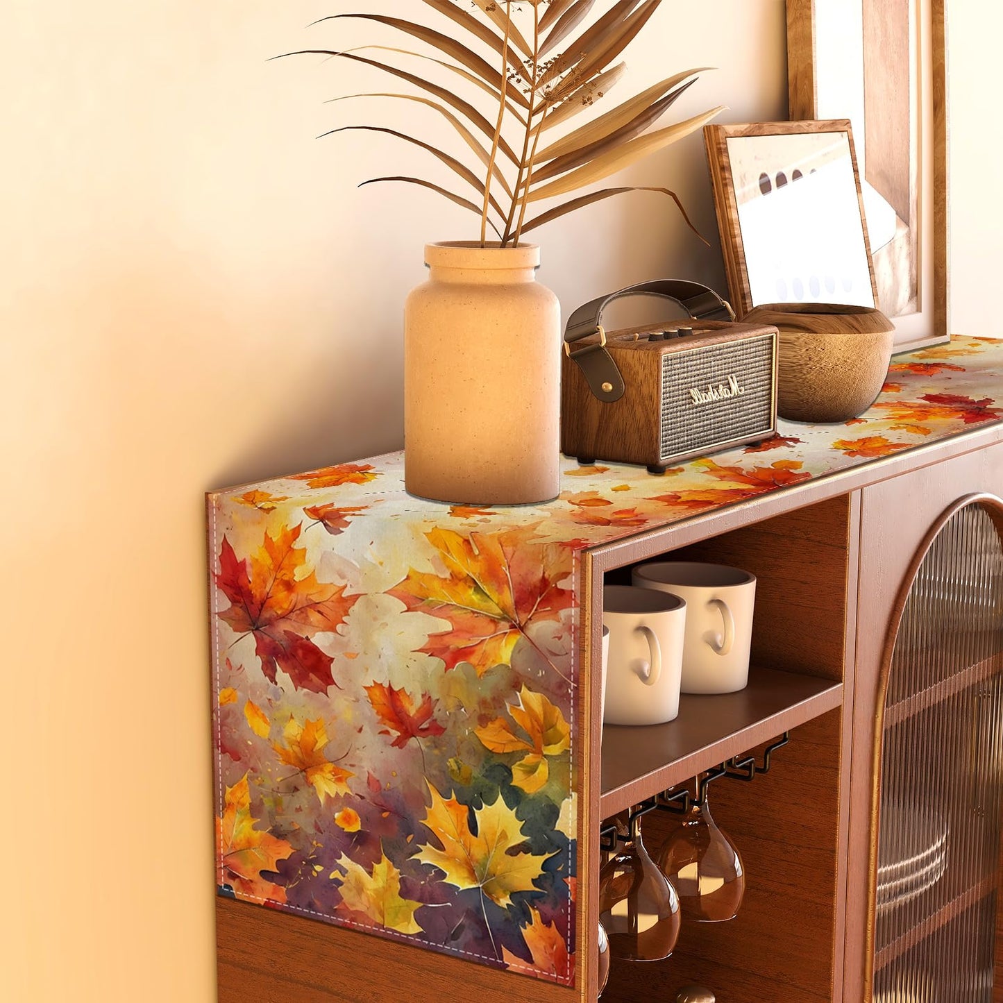 Rvsticty Fall Table Runner,Autumn Thanksgiving Decorations for Home Decor