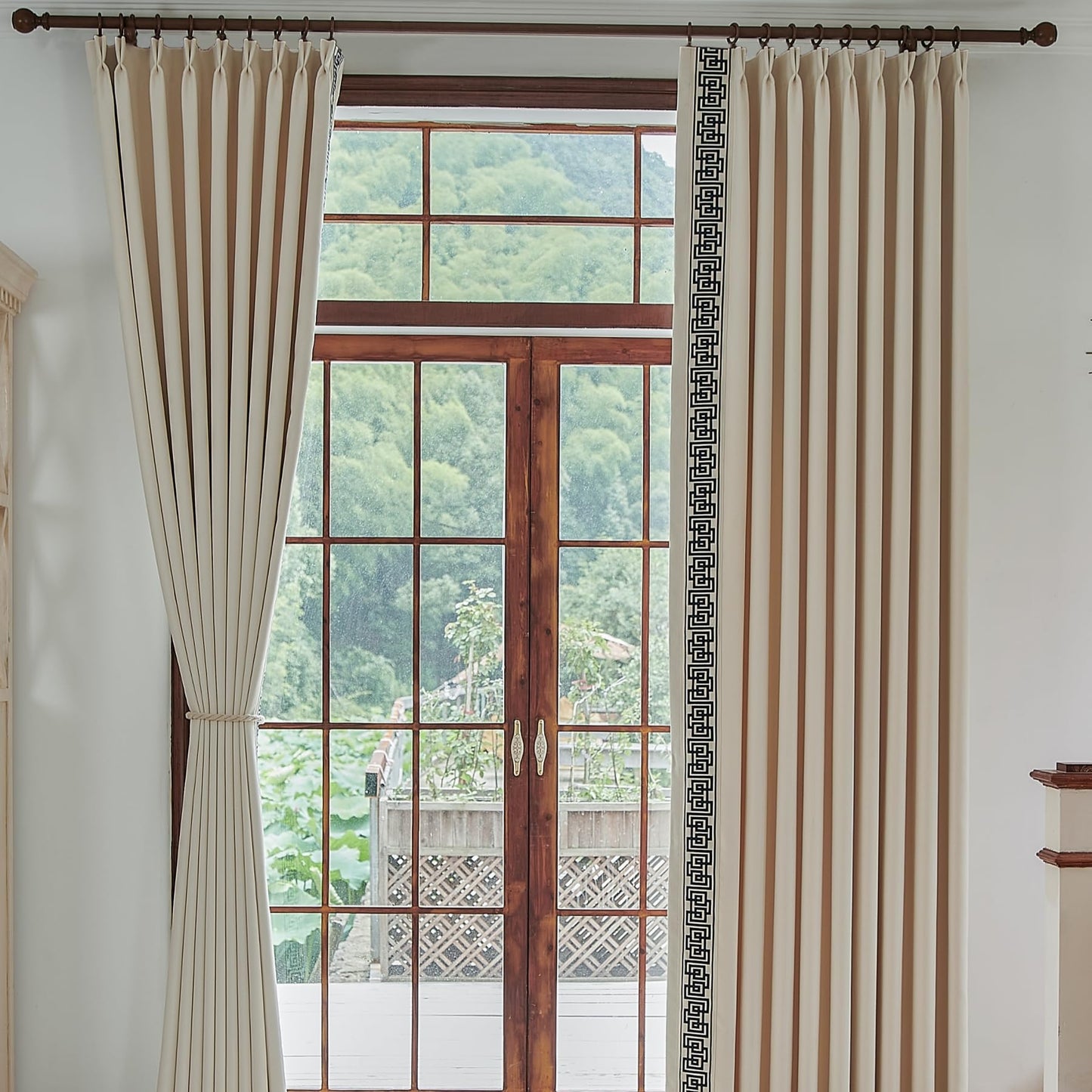 VisionaryHomeDesign Cotton Blend Yellow Cream Curtain - Geometric Trim, Soft, Durable - Elevate Your Space with Retro Details(2 Panels) (50‘’W x 96‘’L)