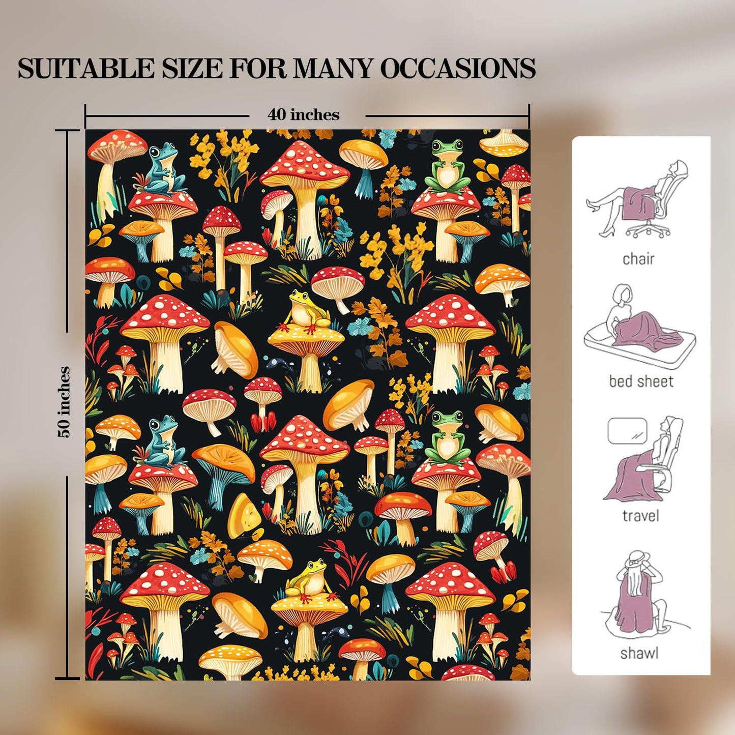 Mushroom Blanket Mushroom Decor Cozy Animal Throw Super Soft Plush Flannel Fleece Blanket Gift for Kids Adults Men Women Ultra Warm & Lightweight Flannel, 50"X40"