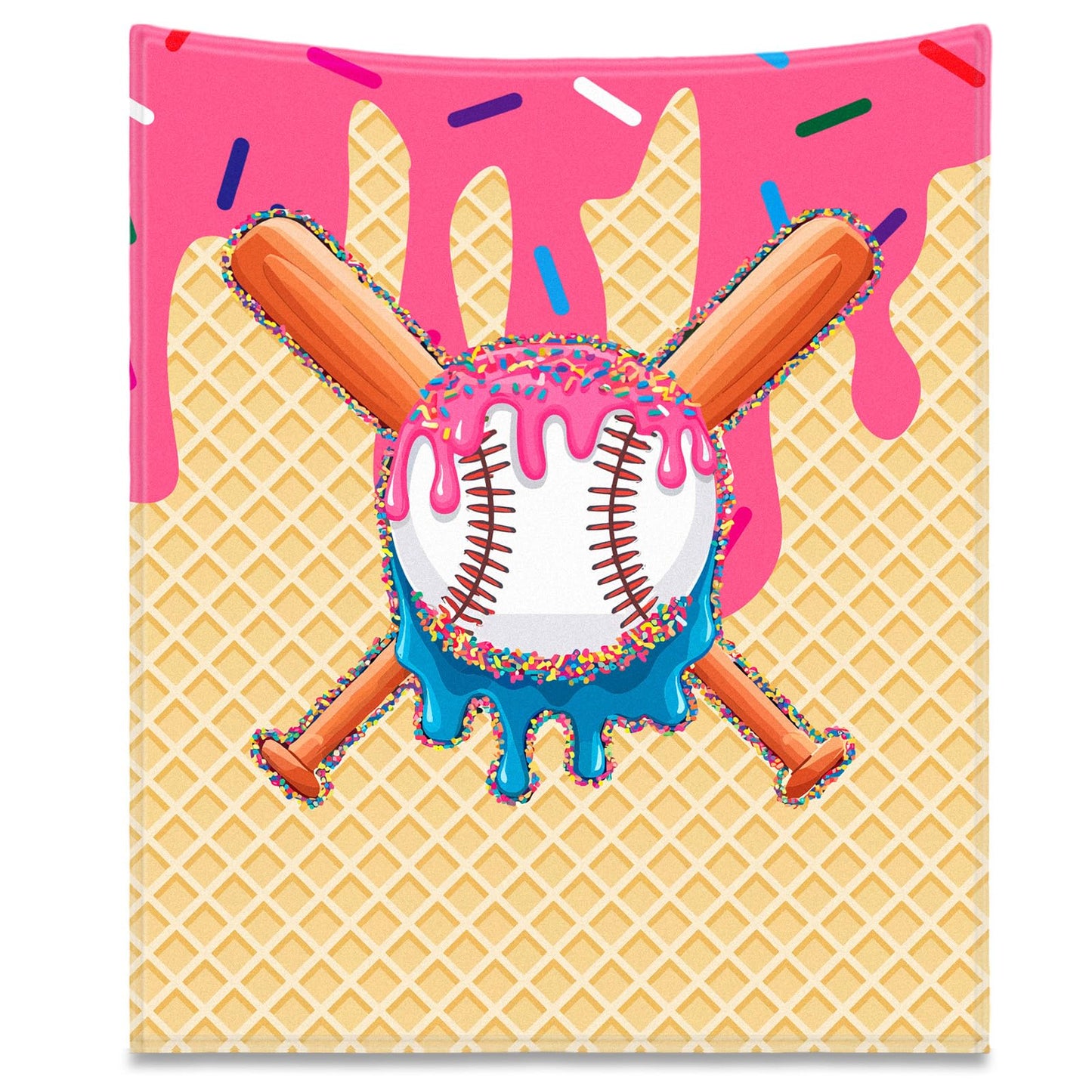Tegeme Baseball Drip Ice Cream Blanket Pink Baseball Drip Ice Cream Throw Blanket Warm Ultra Soft Flannel Blankets for Bed Travel Sofa Living Room Decoration Gifts, 50" x 40"