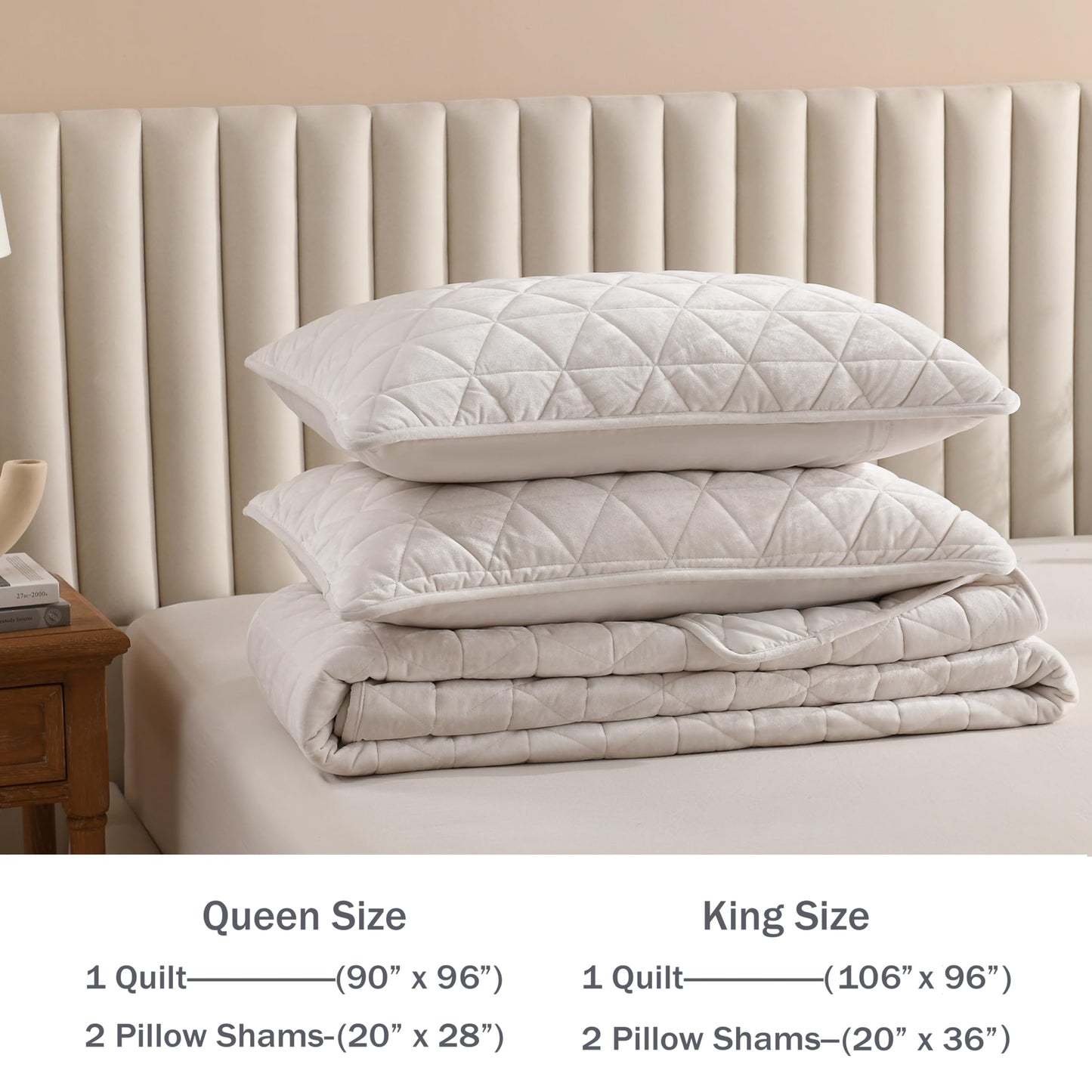 Homzard Velvet Quilt Set Queen Size Bedding Set, Cream White Velvet Comforter, Luxury Bedspreads Queen Size, Cream White Bedding,Soft Lightweight Quilts for All Season