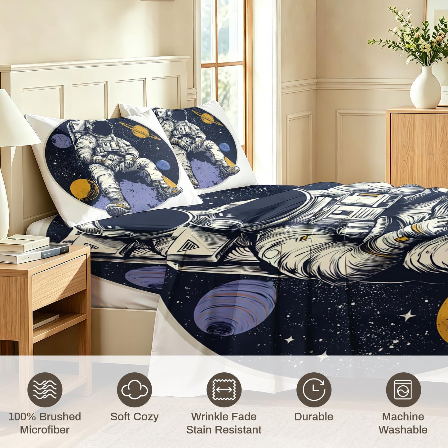 Astronaut Queen Bedding Set Boys Spaces Sheet Sets