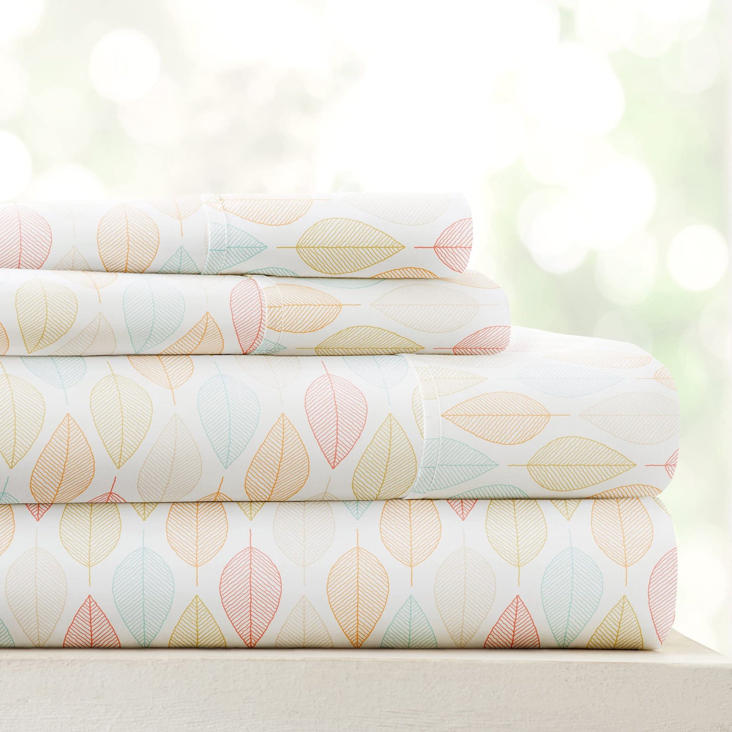 Linen Market Double-Brushed Patterned Microfiber Full Sheet Set 4 Piece – Oeko-TEX Certified Ultra Soft & Wrinkle-Free - 16" Deep Pocket Sheets - Easy Care Full Size - Fall Foliage Yellow