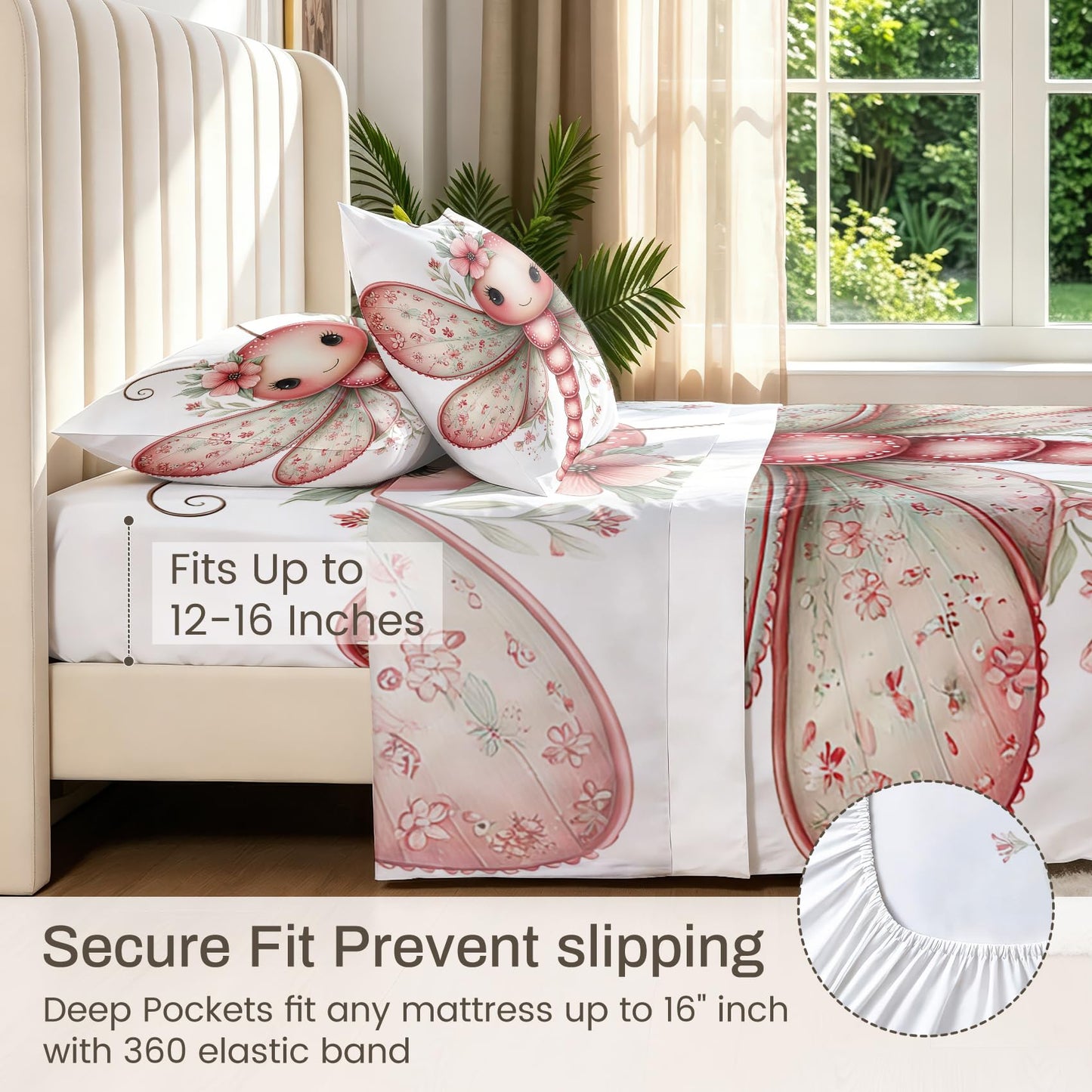 Cute Dragonfly King Bedding Set Girls Kawaii Sheet Sets