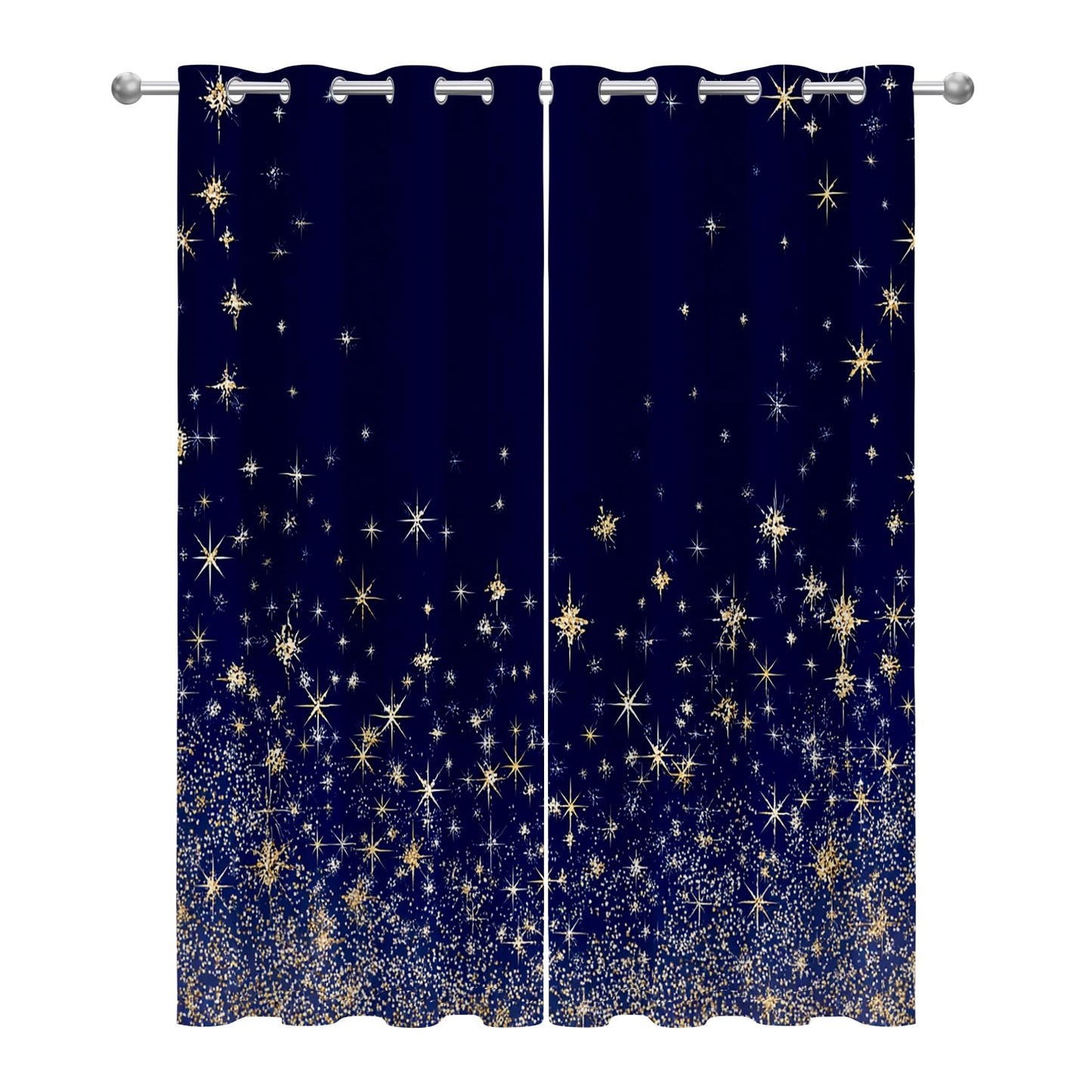 Solvivae Blue Curtains 63 Inch Length, Blue and Gold Luxury Blackout Curtains for Bedroom Living Room, Room Darkening Thermal Insulated Grommet Drapes, Patterned Window Treatments
