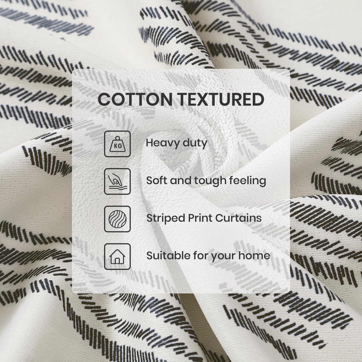 Melodieux Blackout Boho Curtain 84 Inch Long for Bedroom 1 Panel Extra Wide Cotton Curtains Black on Beige Striped Pattern Bedroom Curtains Grommet Room Darkening Thermal Insulated