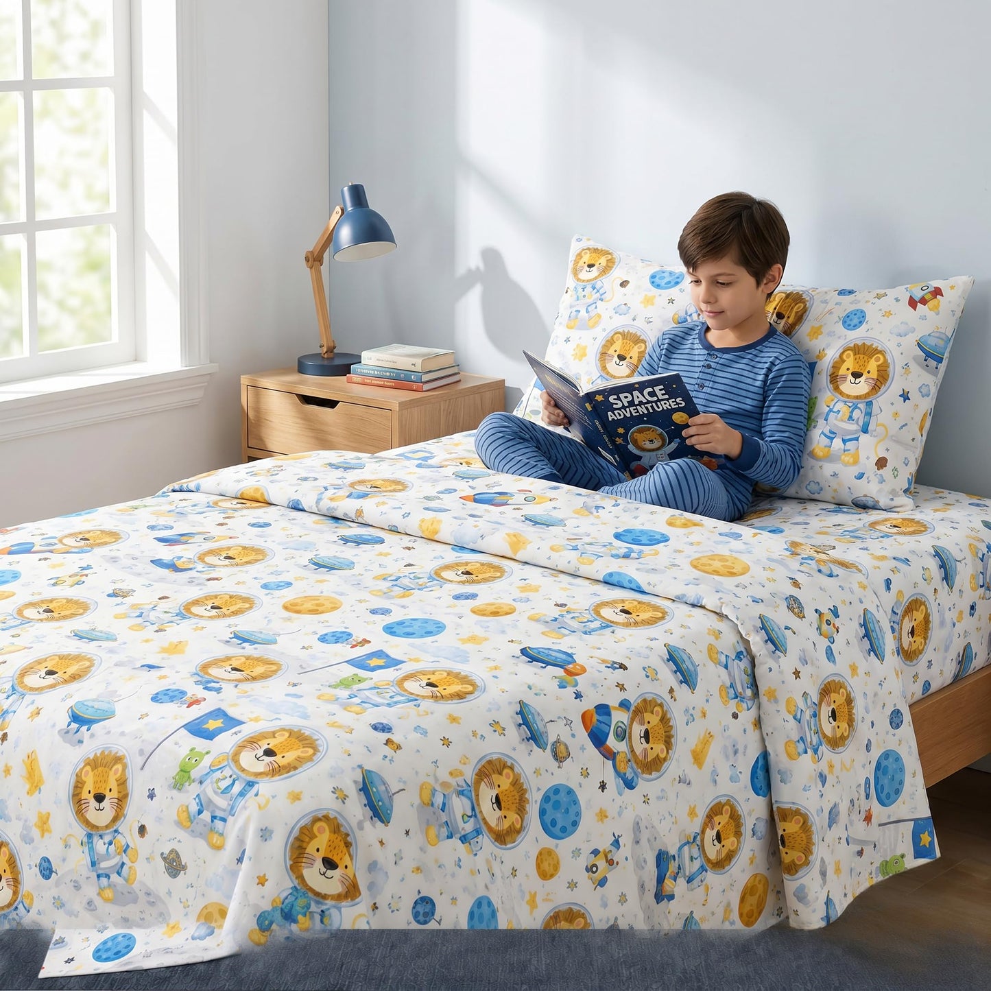 YIYEA 100% Cotton Kids Sheets, Ultra Soft Cozy Cute Bed Sheets Set for Girls, Boys, Teens, 16" Deep Pocket, 3PC, Twin