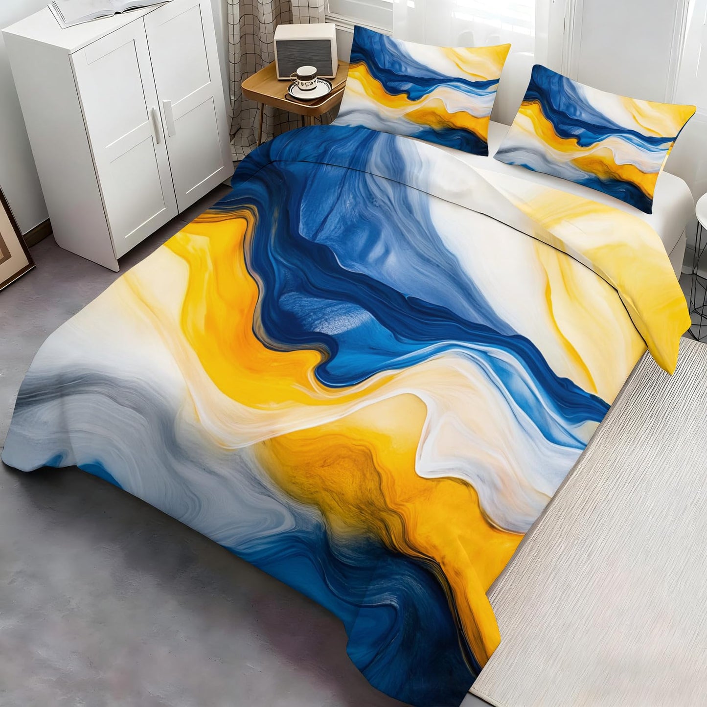 Twin Size Duvet Cover Abstract Fluid Print Duvet Cover Abstract Art Comforter Cover Modern Waves Bedding Kids Room Bedding Decor (Reversible Printing)