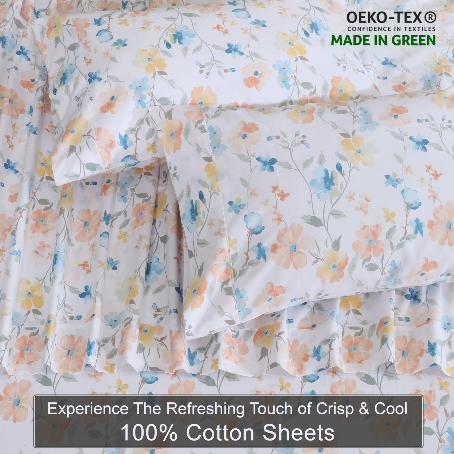 ZOYER 100% Cotton Sheets – Full Size Percale Bedding, Cooling & Breathable, Durable with a Crisp, Soft & Comfortable Feel, 16" Deep Pocket, 4-Piece Set, Summer Spring