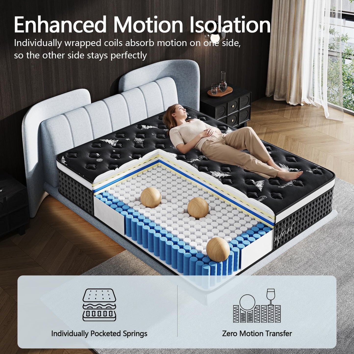 Twin Mattress, 12 Inch Twin Size Mattress in a Box, with Cooling Memory Foam & Pocket Springs, Extra Firm Feel Mattresses, Pressure Relief & Motion Isolation, CertiPUR-US Certified, 75"L x 39"W