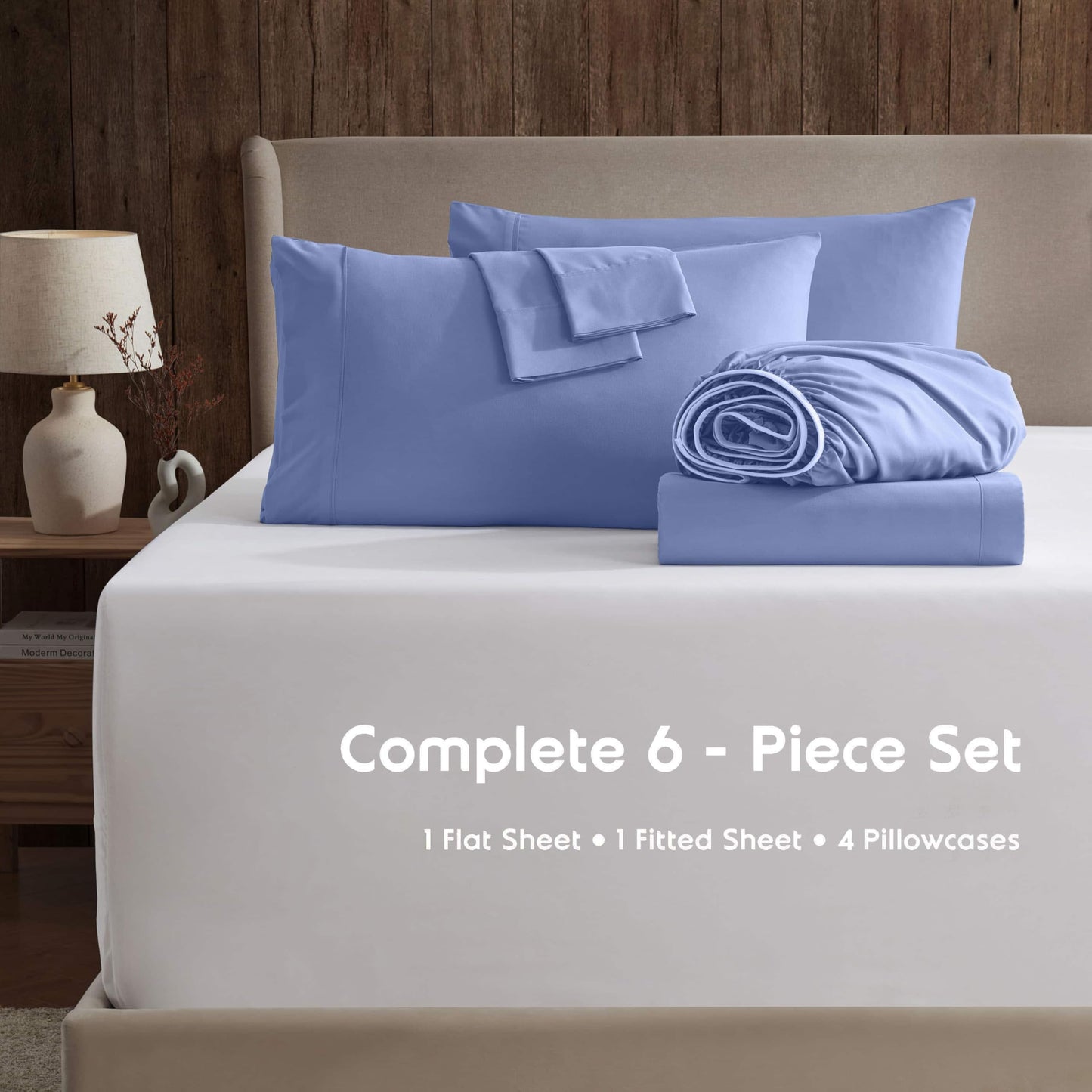 Nestl Extra Deep Cal King Sheet Set - 6 Piece Breathable & Cooling Sheets - Hotel Luxury Bedding Set w/18-24 Inch Deep Pockets - Easy & Secure Fit - Super Soft, Wrinkle Free & Comfy - Calm Blue