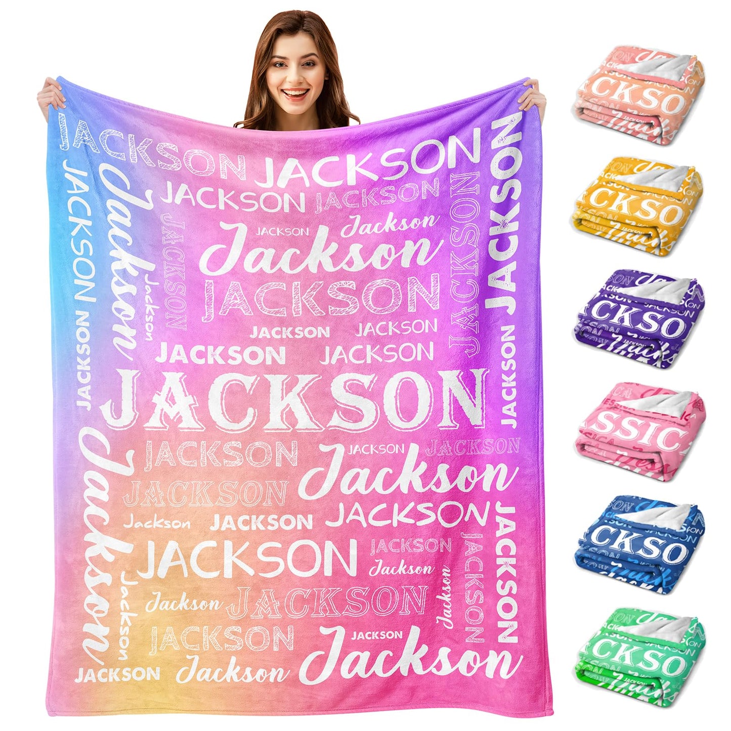 Custom Name Blanket, Personalized Throw Blanket with Names for Teen Girls Boys Kids, Customized Name Throw Blanket Customizable Gift for Kids Baby Adult Women Men Christmas Birthday - Printed in USA